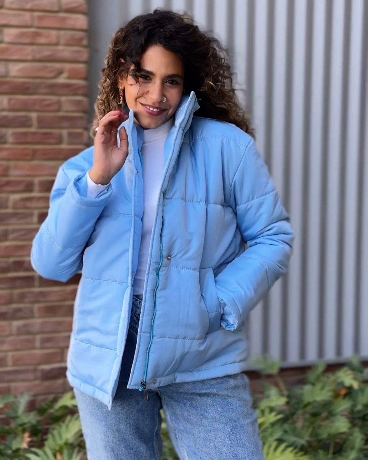 Puffer jacket in baby blue