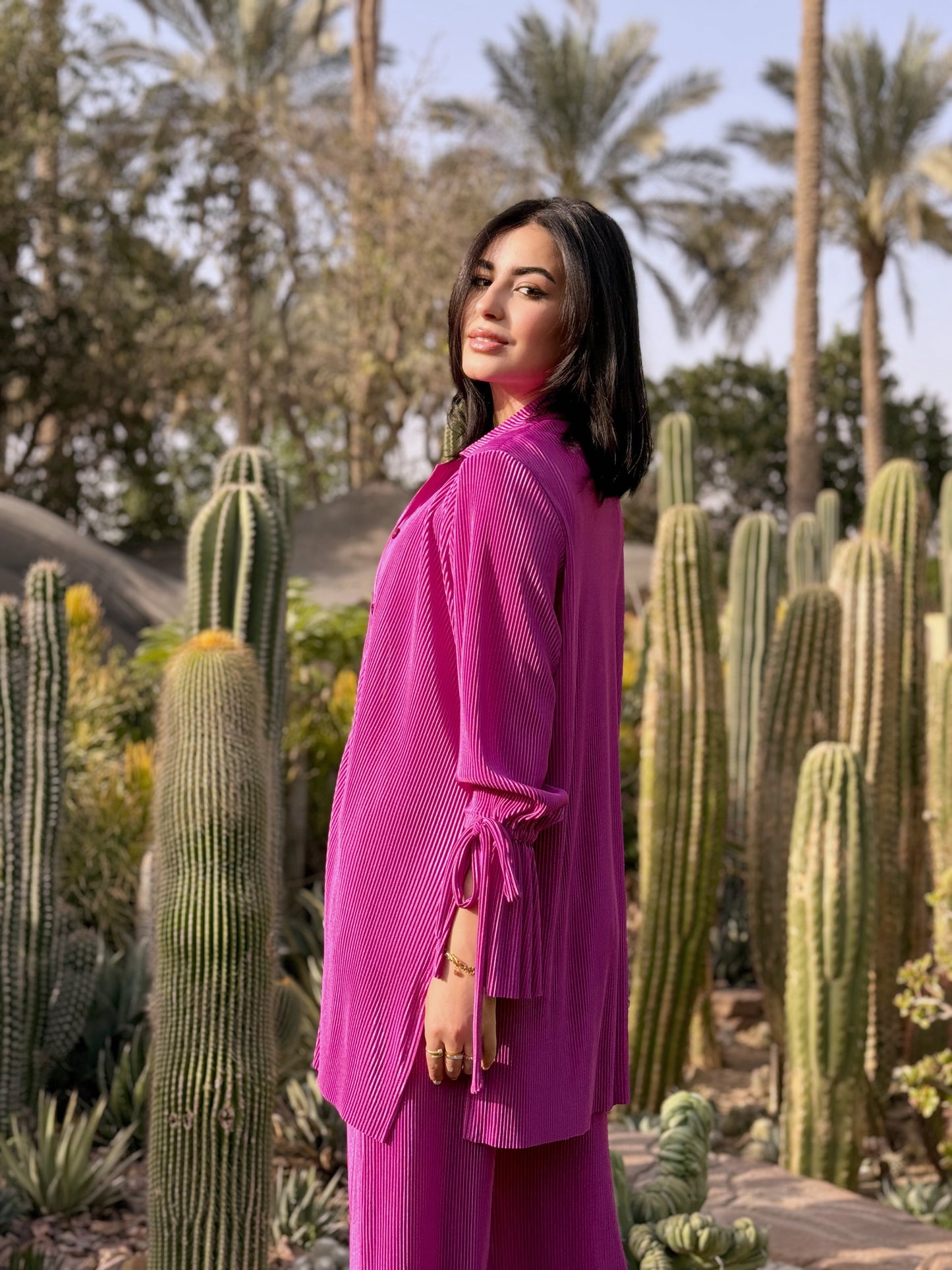 Pleated set in magenta