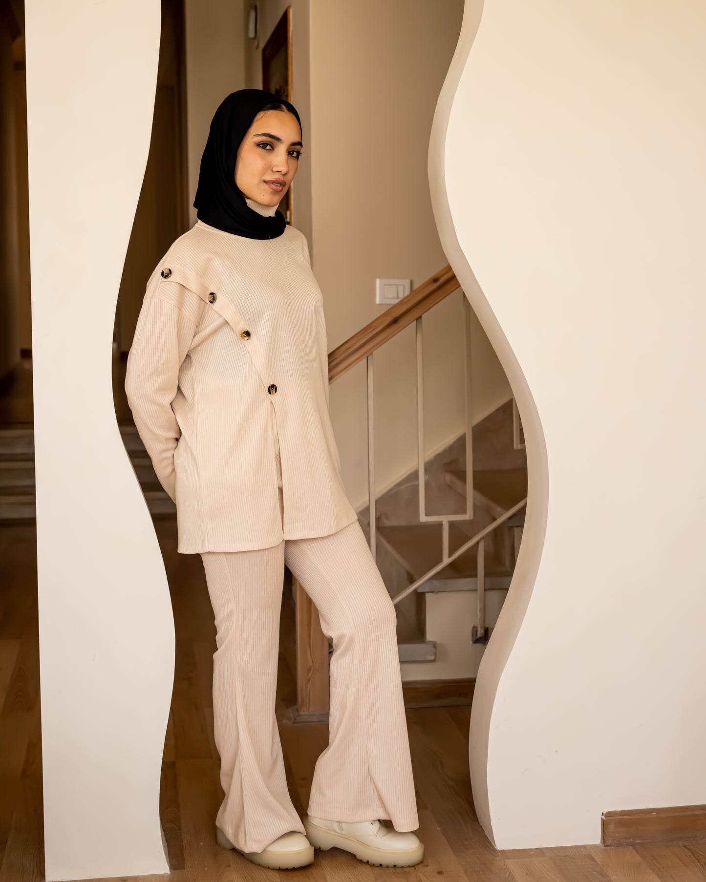 Knit demi-saison set in creamy
