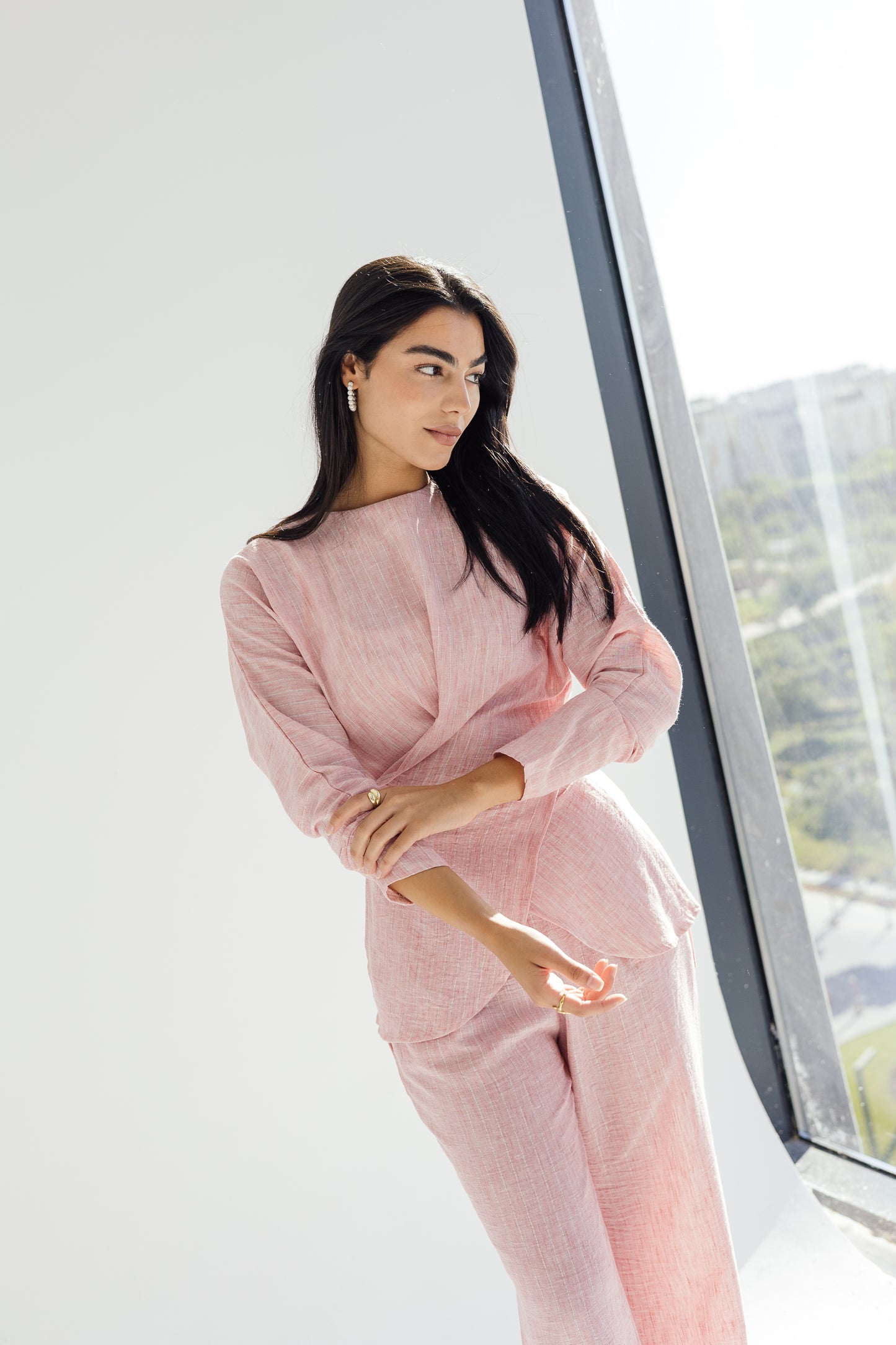 Shine lined wrap set in coral pink