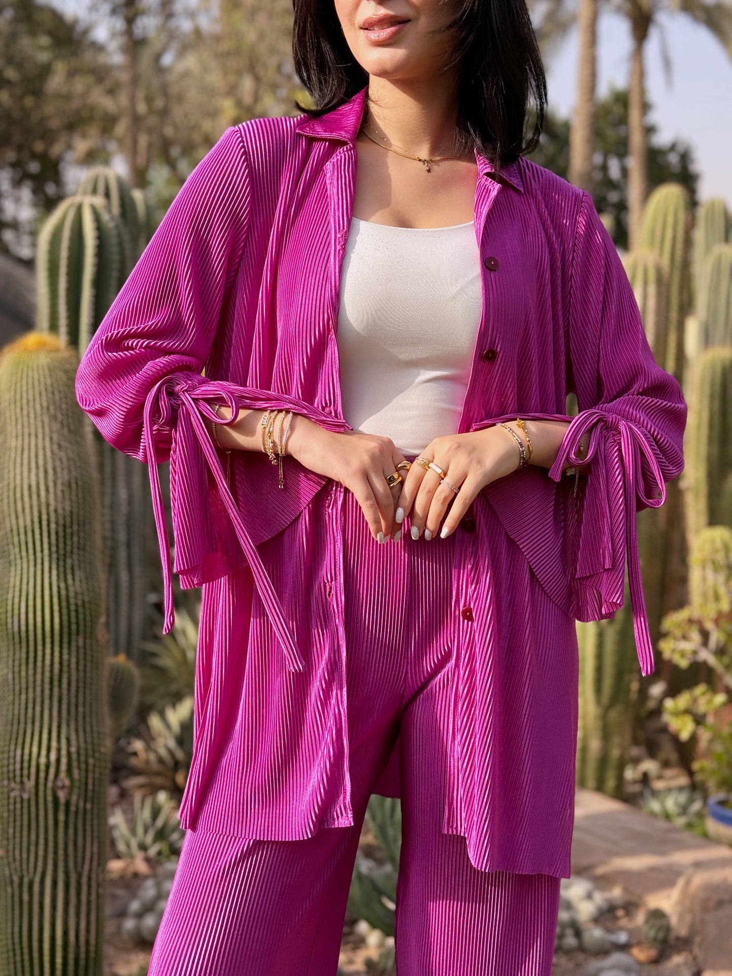 Pleated set in magenta