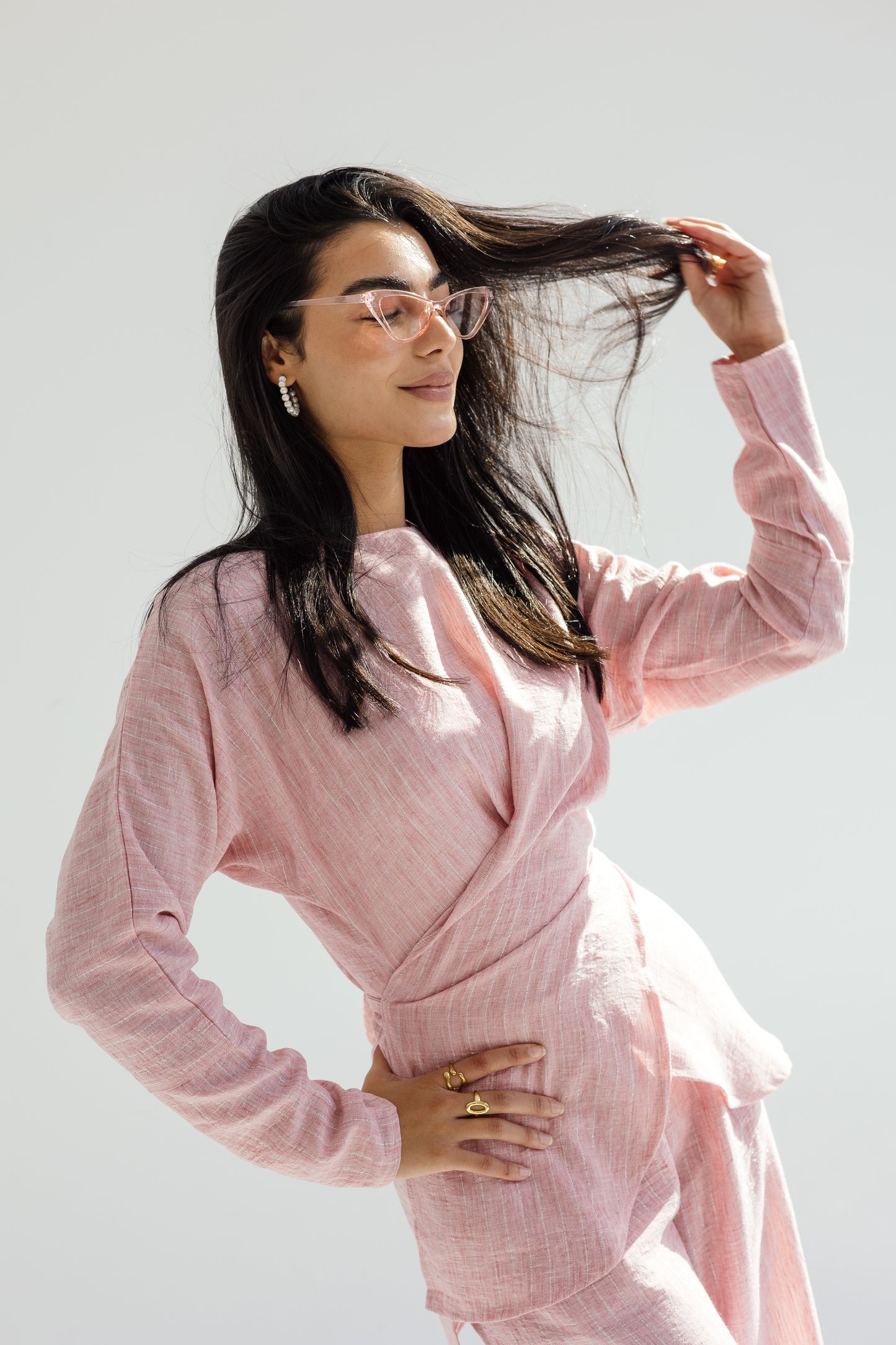 Shine lined wrap set in coral pink