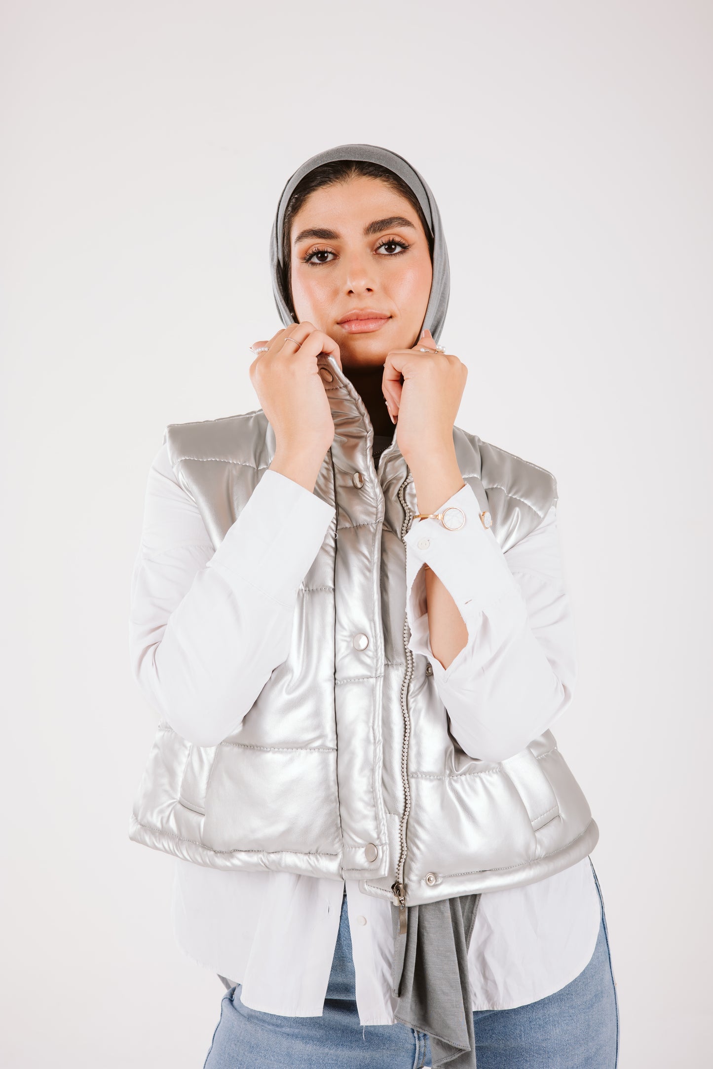 Crop puffer leather vest