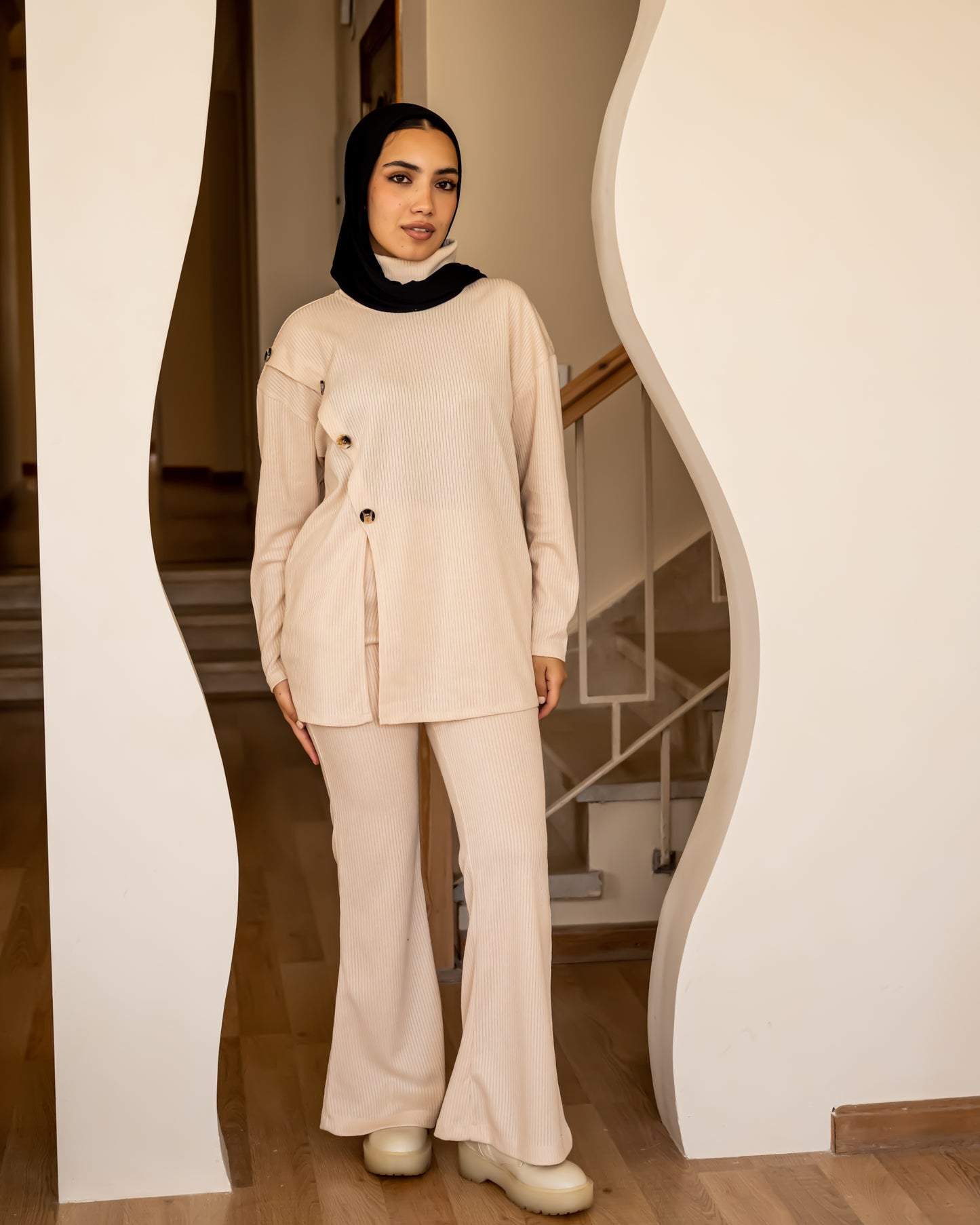 Knit demi-saison set in creamy