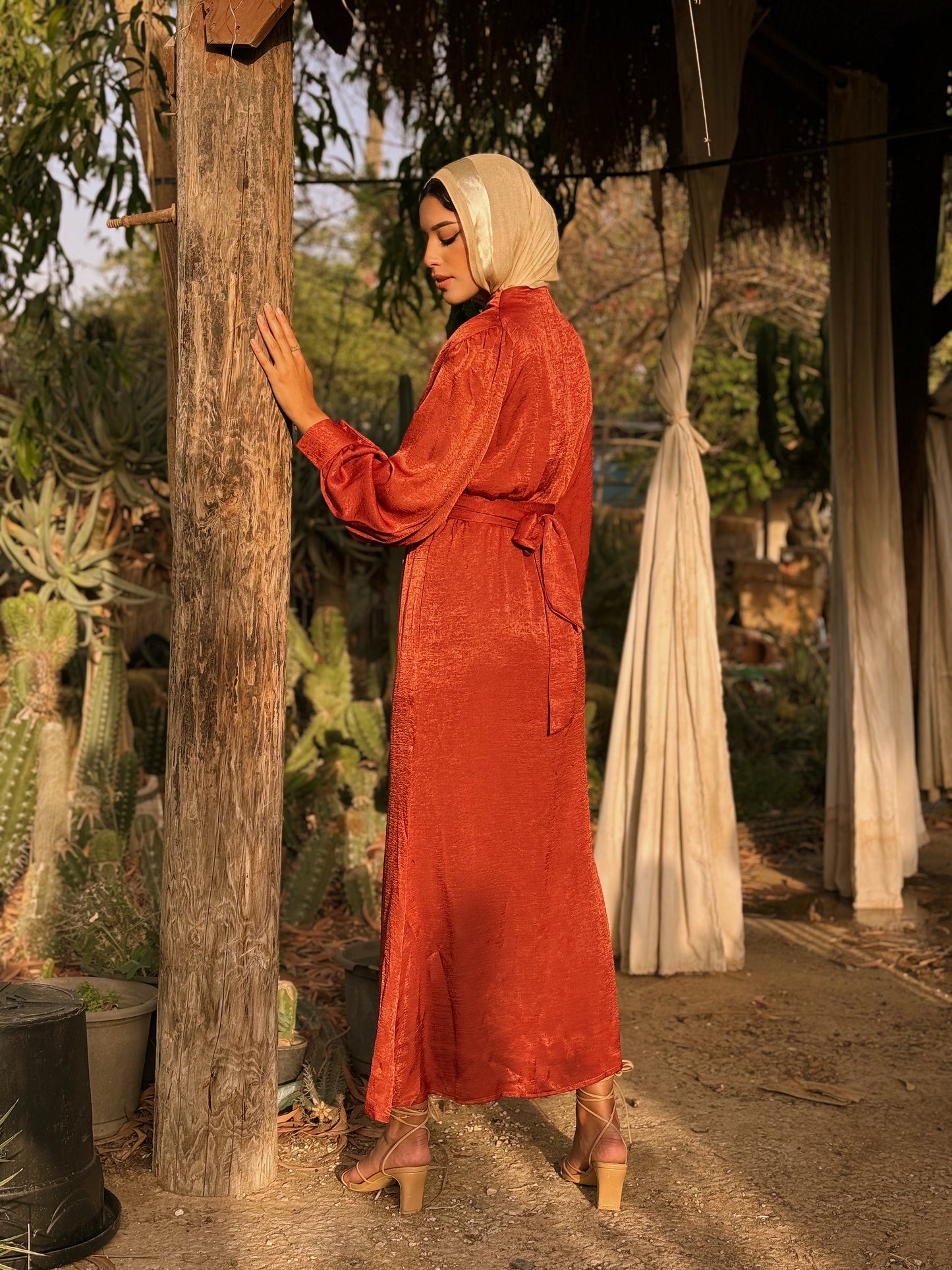 Shimmer & Shine Dress In Burnt Orange