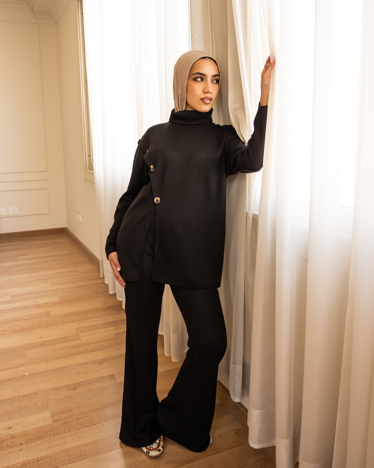 Knit demi saison set in black