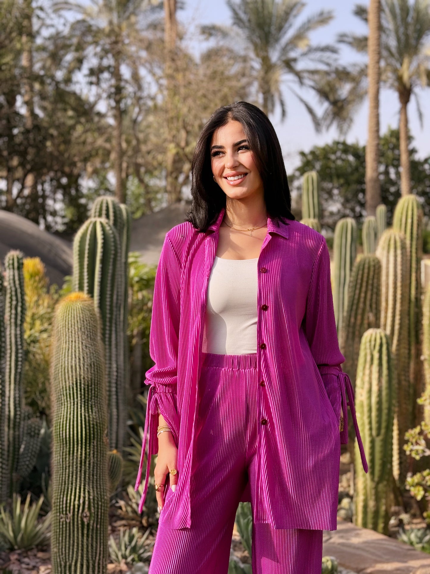Pleated set in magenta