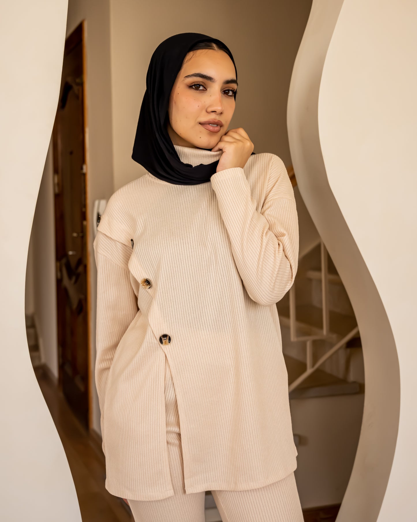 Knit demi-saison set in creamy