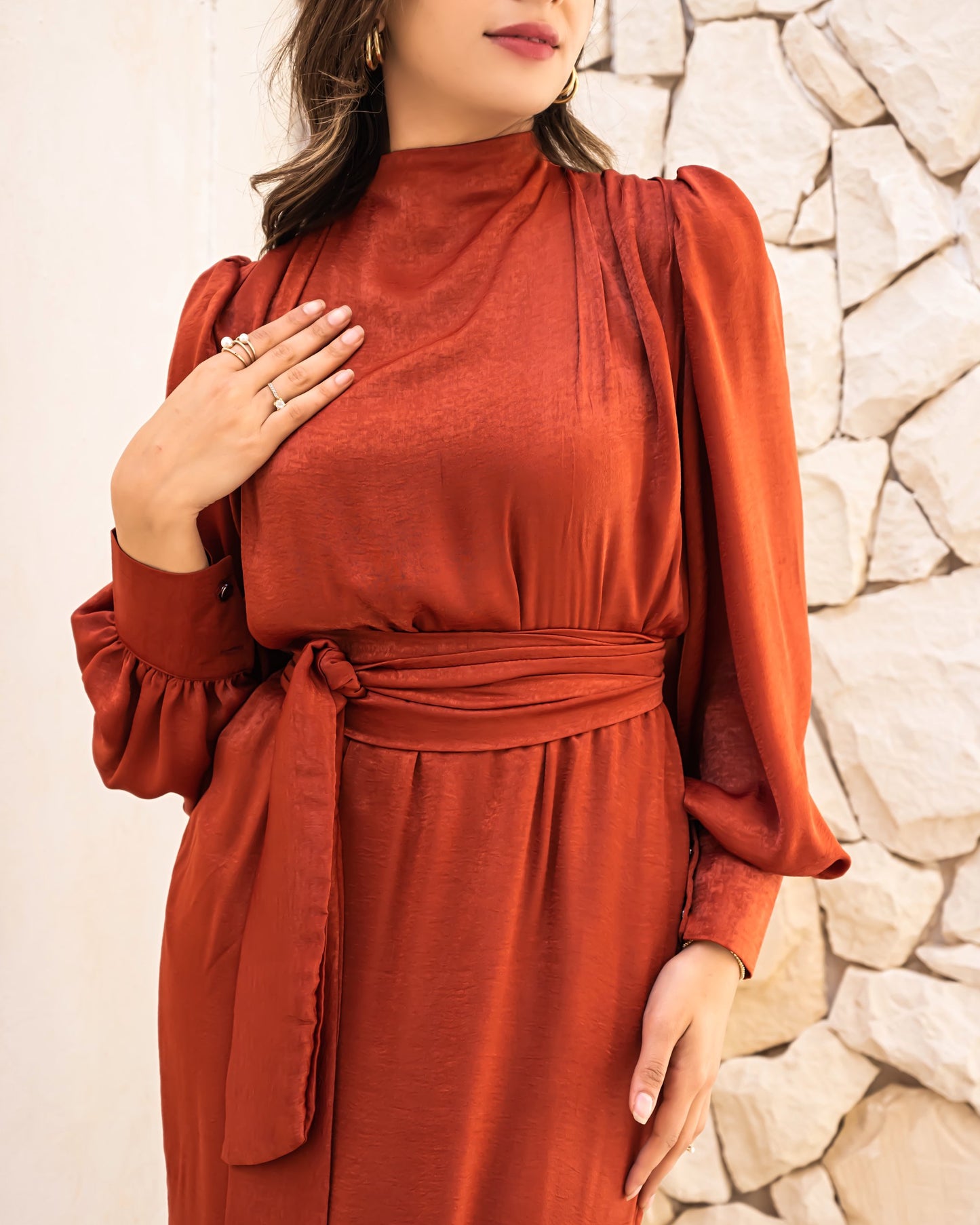 Shimmer & Shine Dress In Burnt Orange