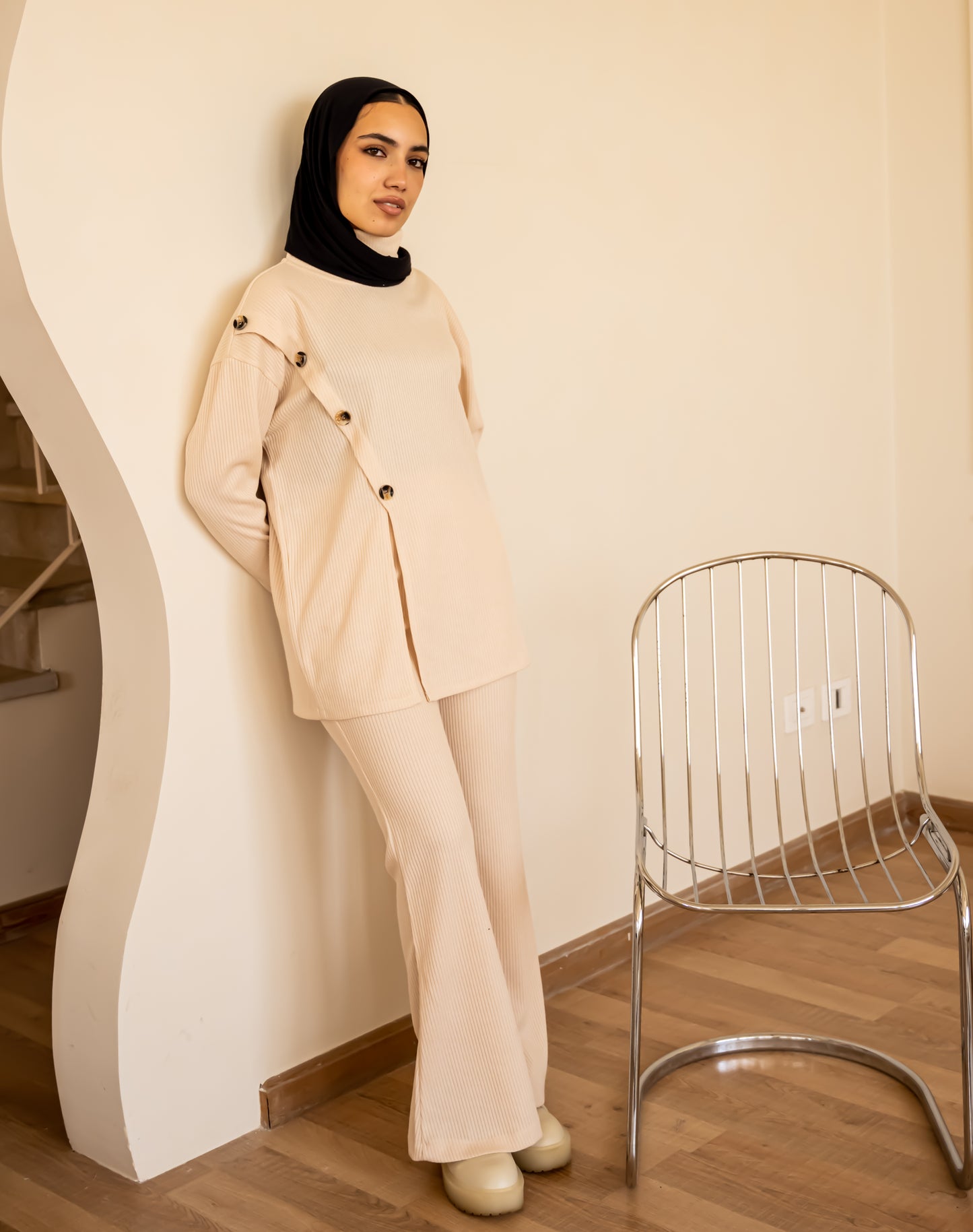 Knit demi-saison set in creamy