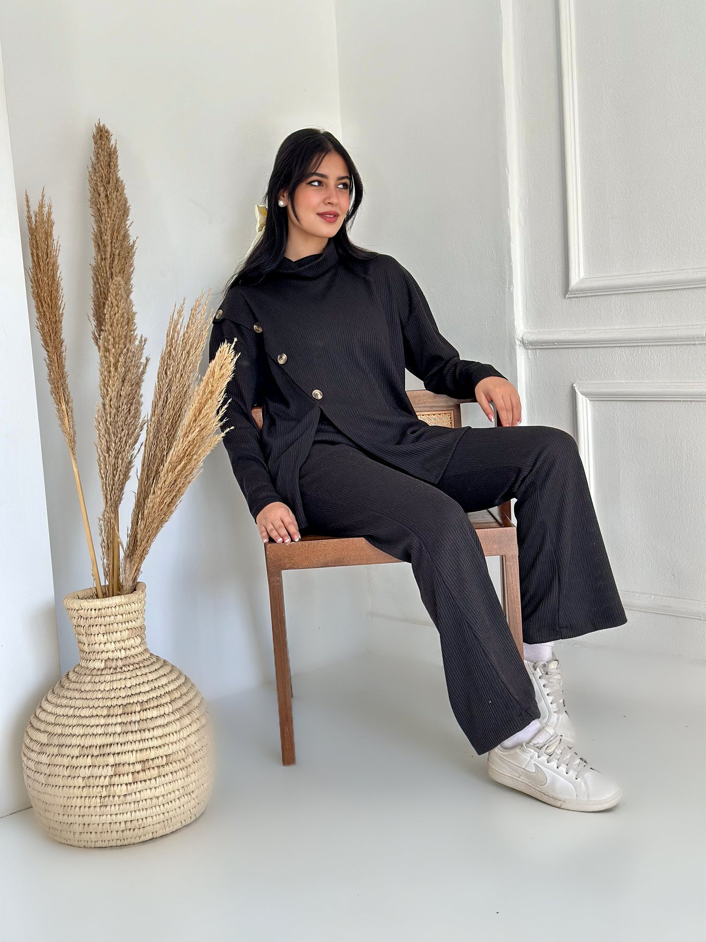 Knit demi saison set in black