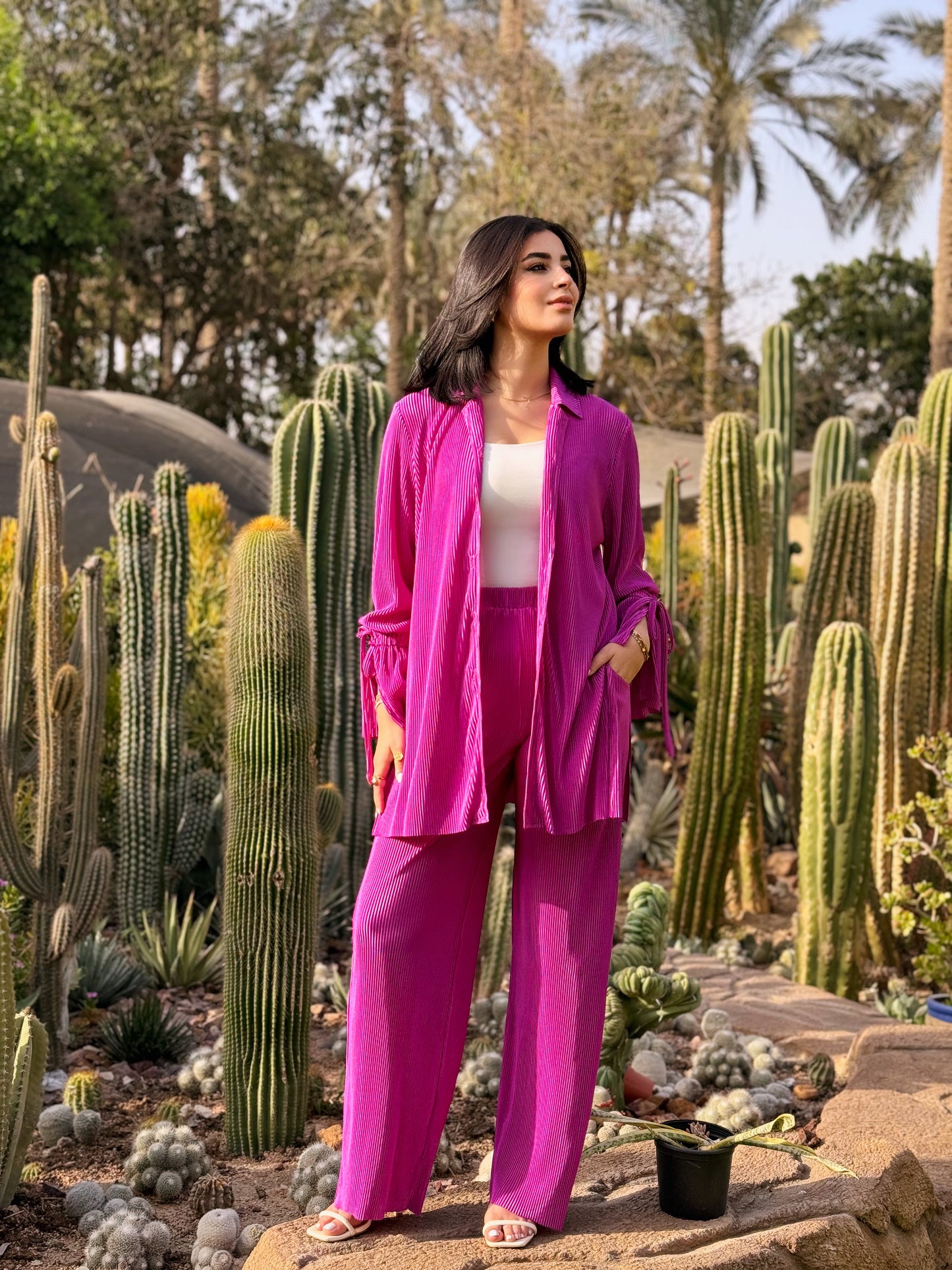 Pleated set in magenta