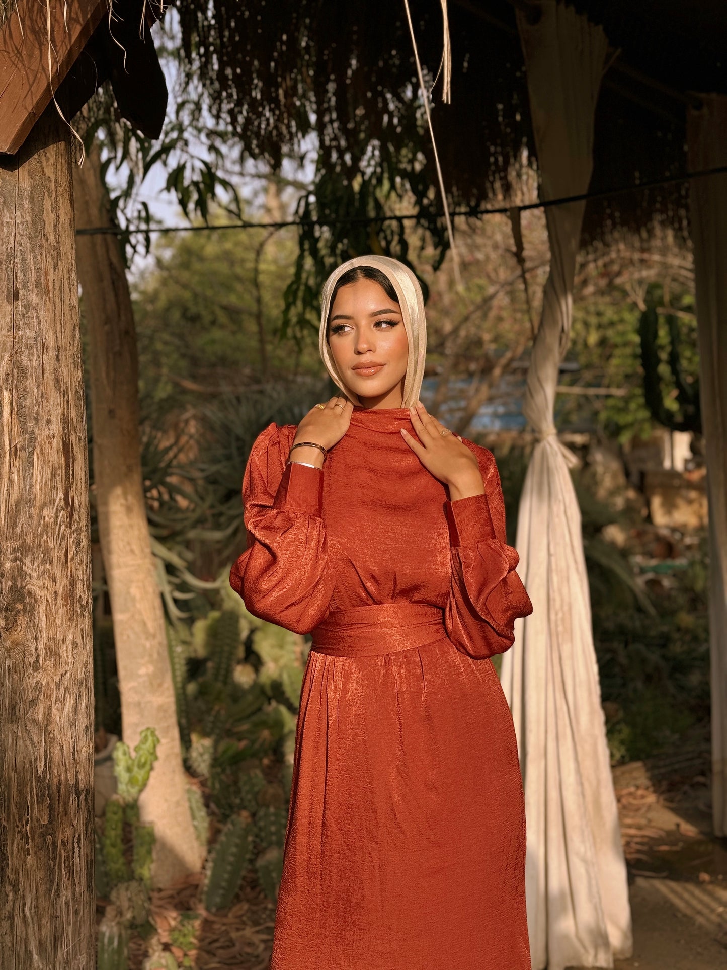 Shimmer & Shine Dress In Burnt Orange
