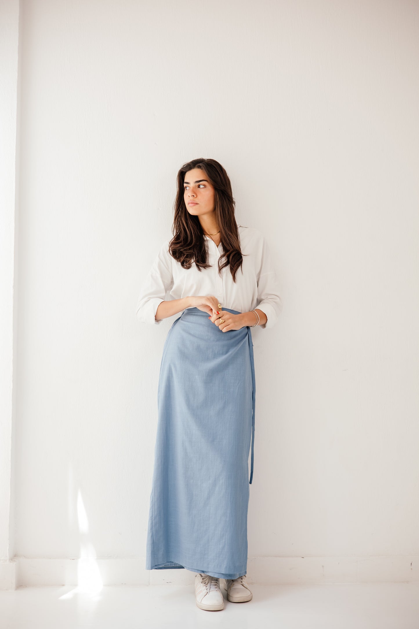The wrap skirt in blue