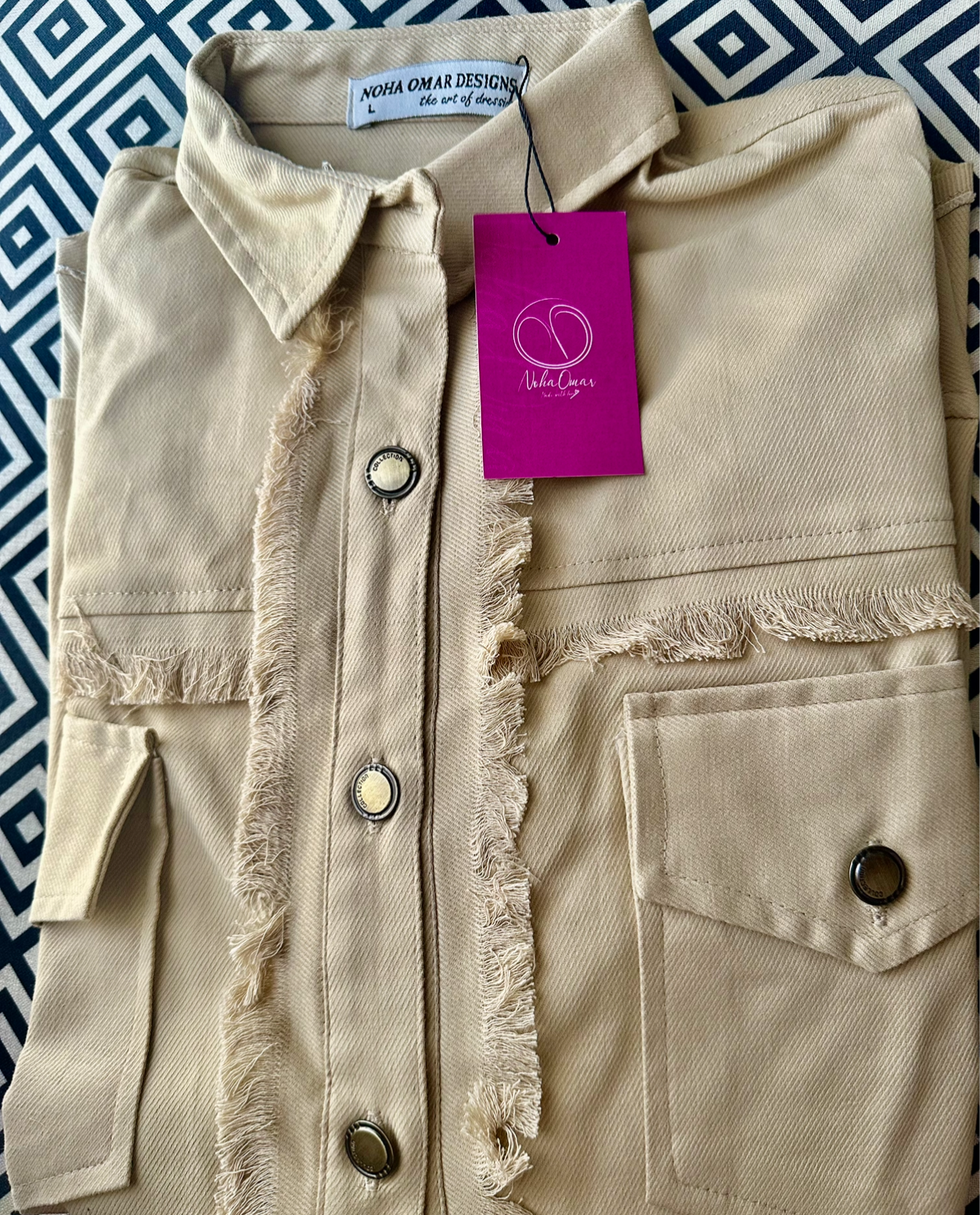 Oversized fringe denim in beige