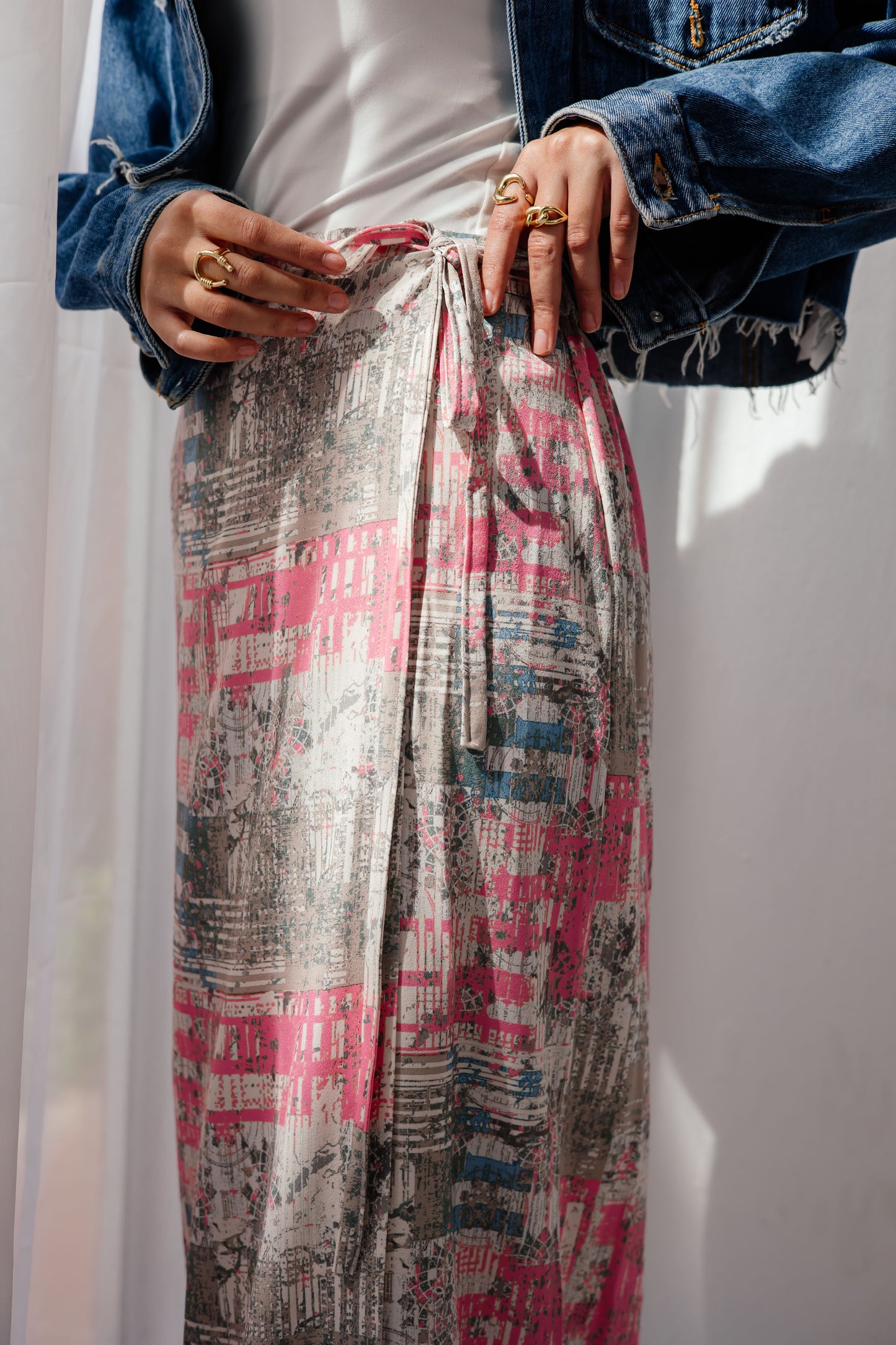 Patches wrap skirt