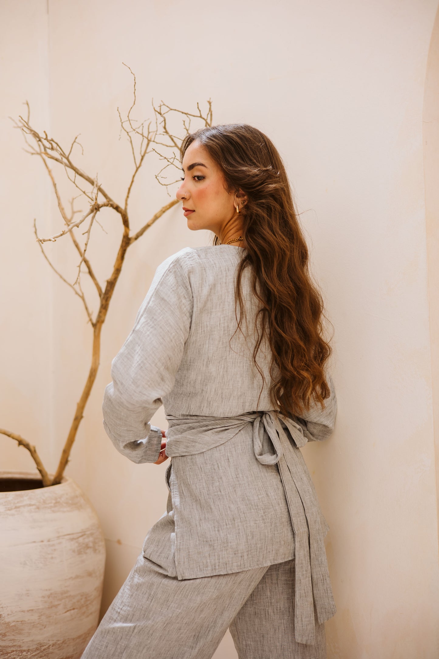 Linen wrap set in Grey