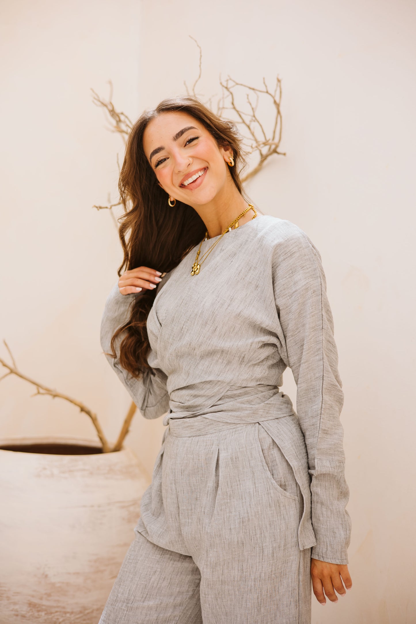 Linen wrap set in Grey