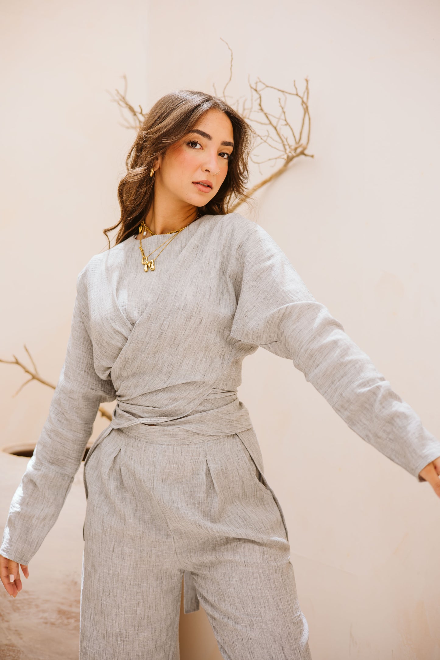 Linen wrap set in Grey