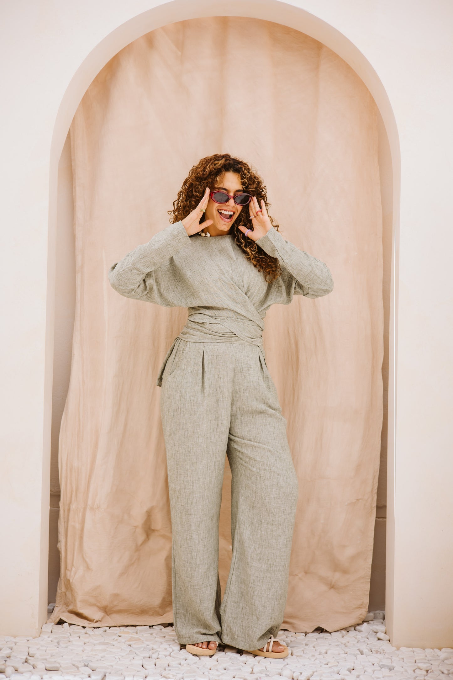 Linen wrap set in Mint