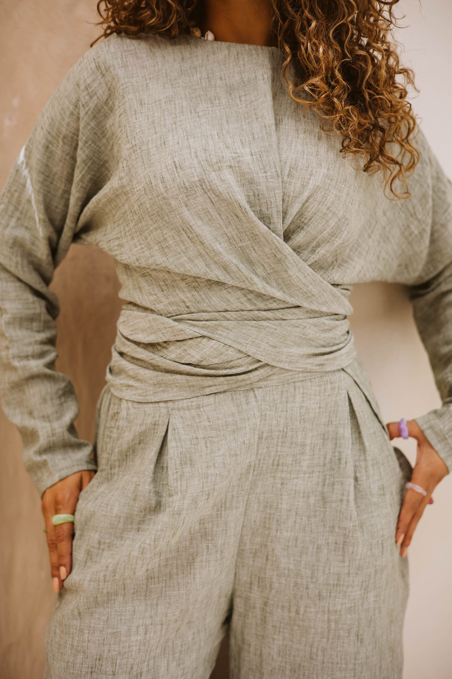 Linen wrap set in Mint