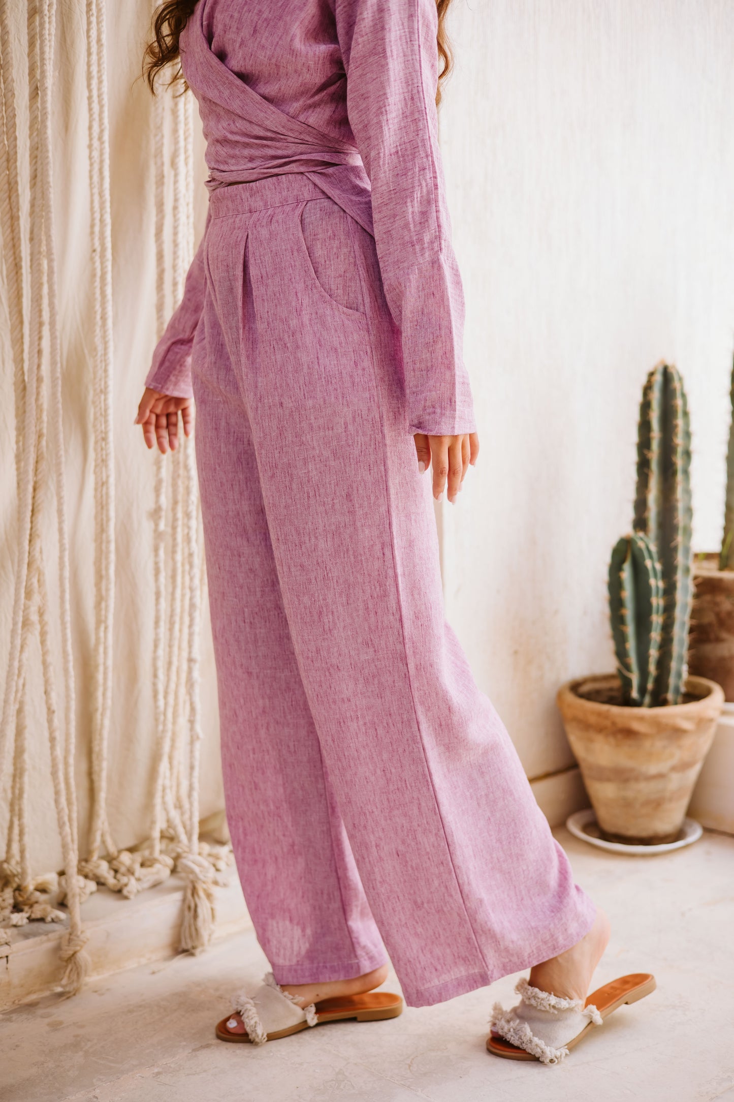 Linen wrap set in pink