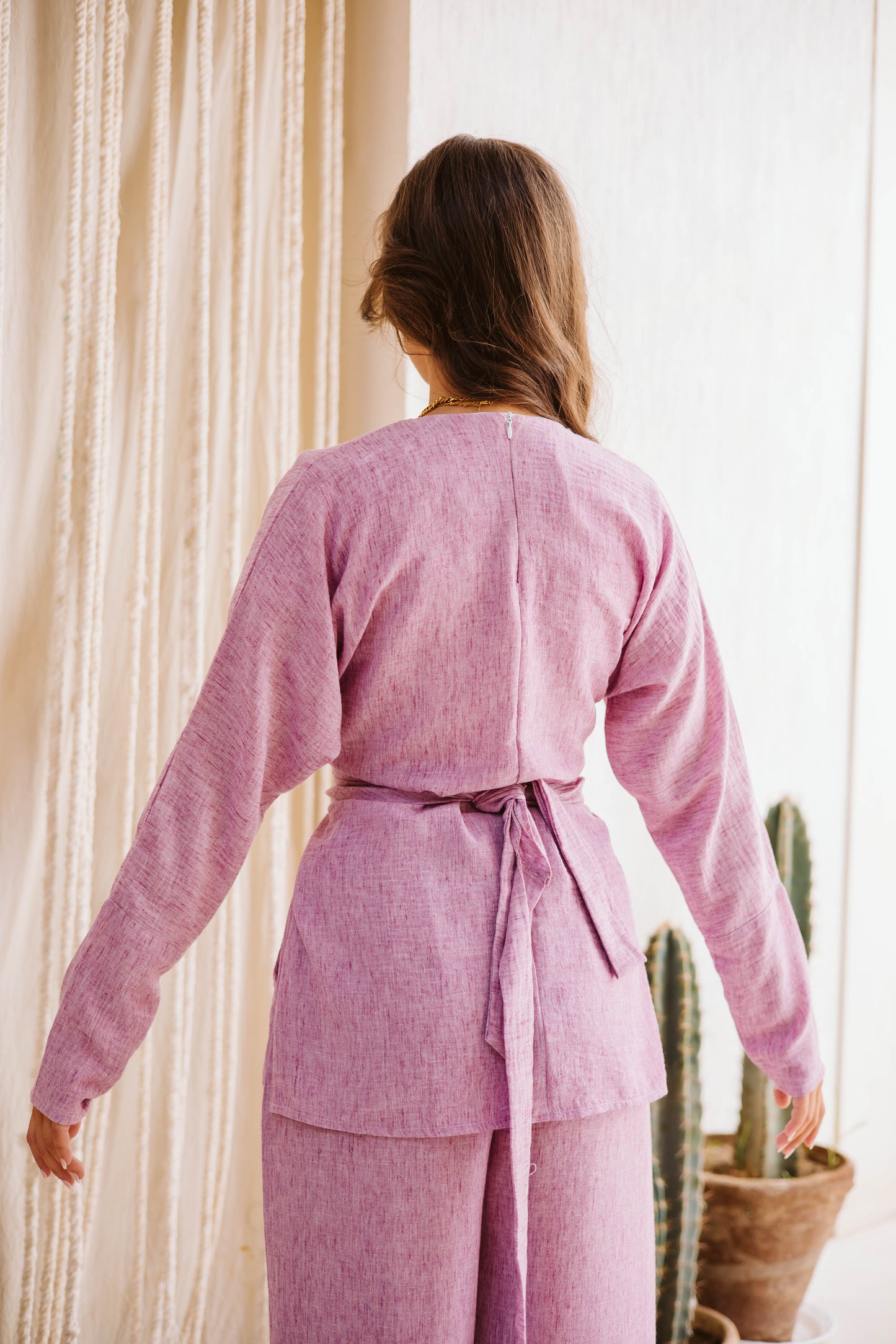 Linen wrap set in pink