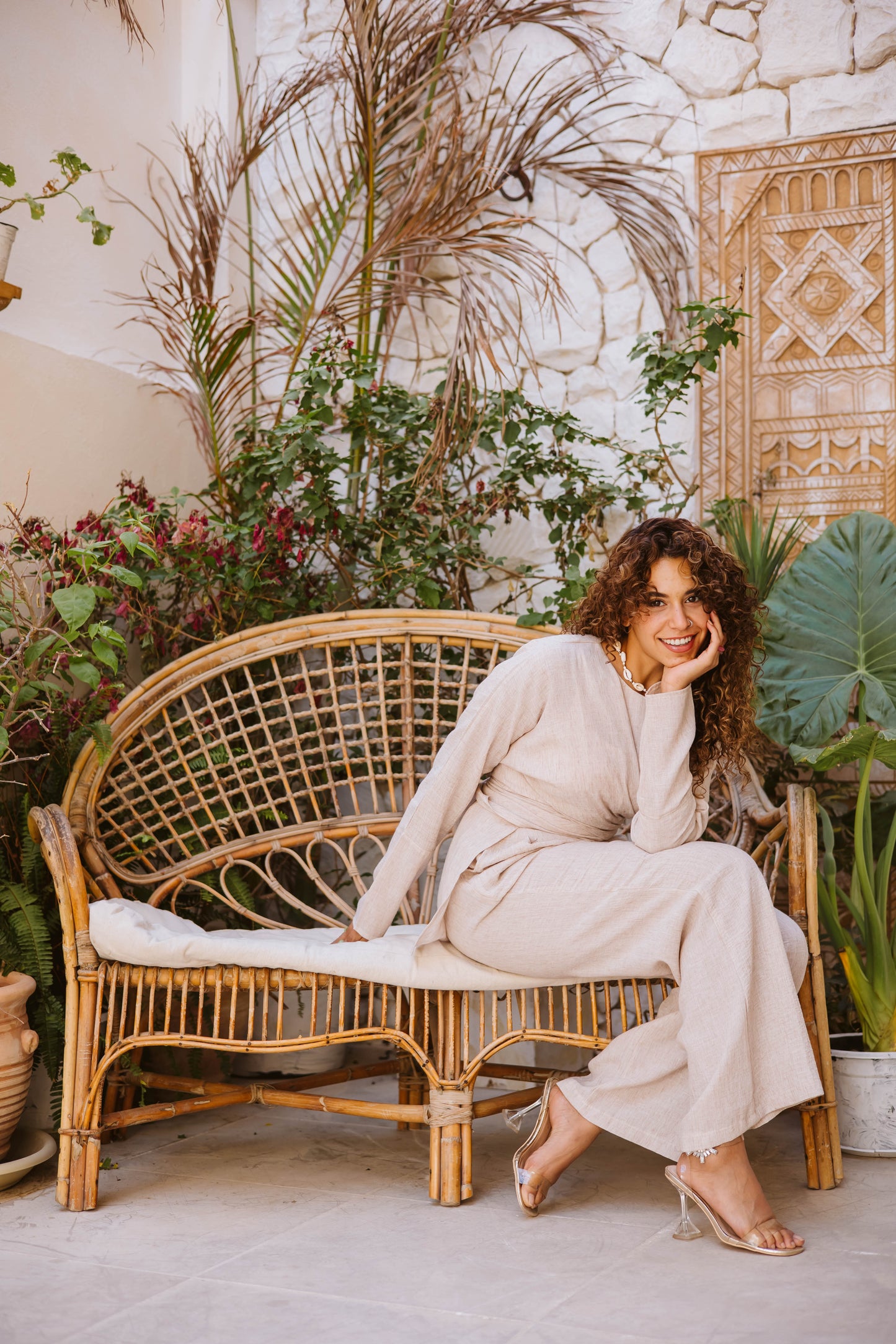 Linen wrap set in Beige