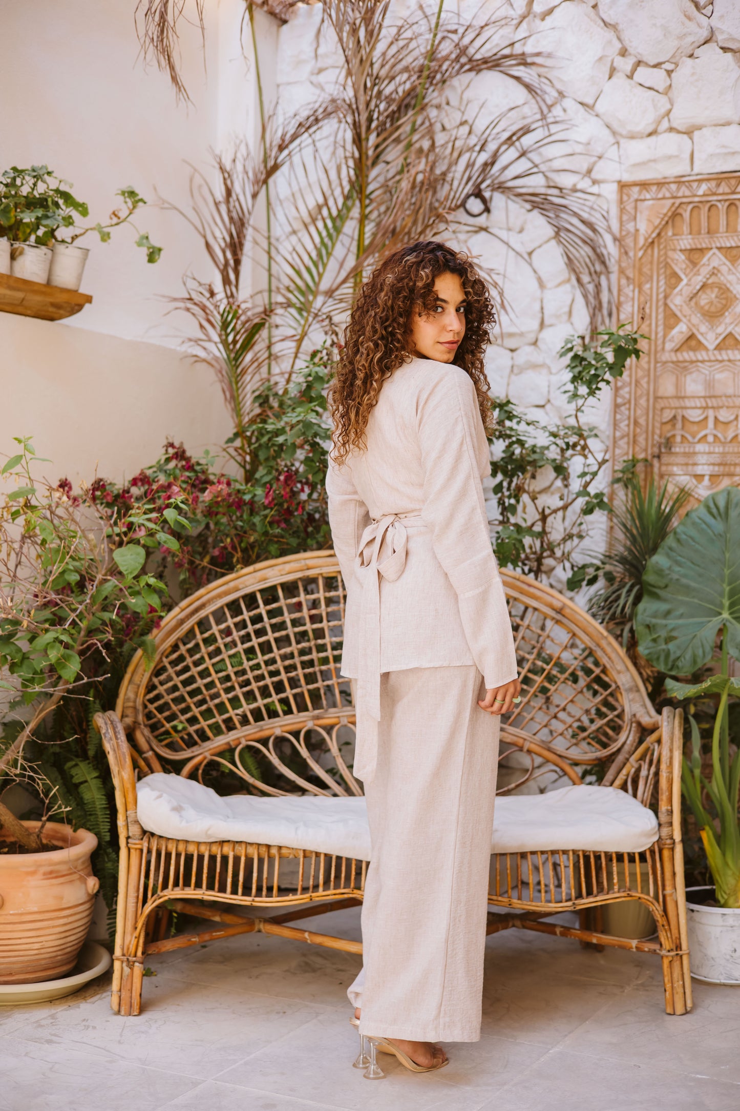Linen wrap set in Beige