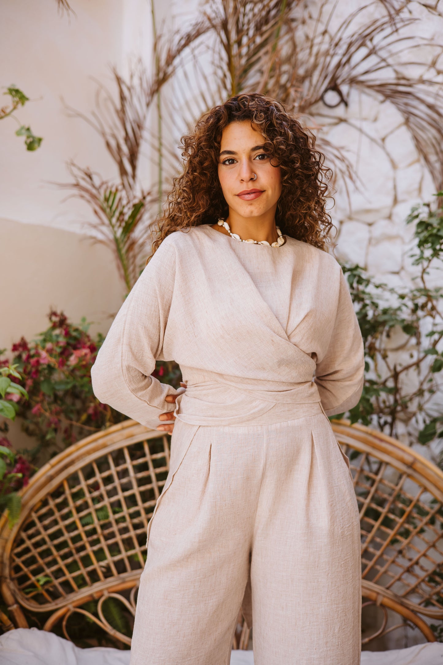 Linen wrap set in Beige