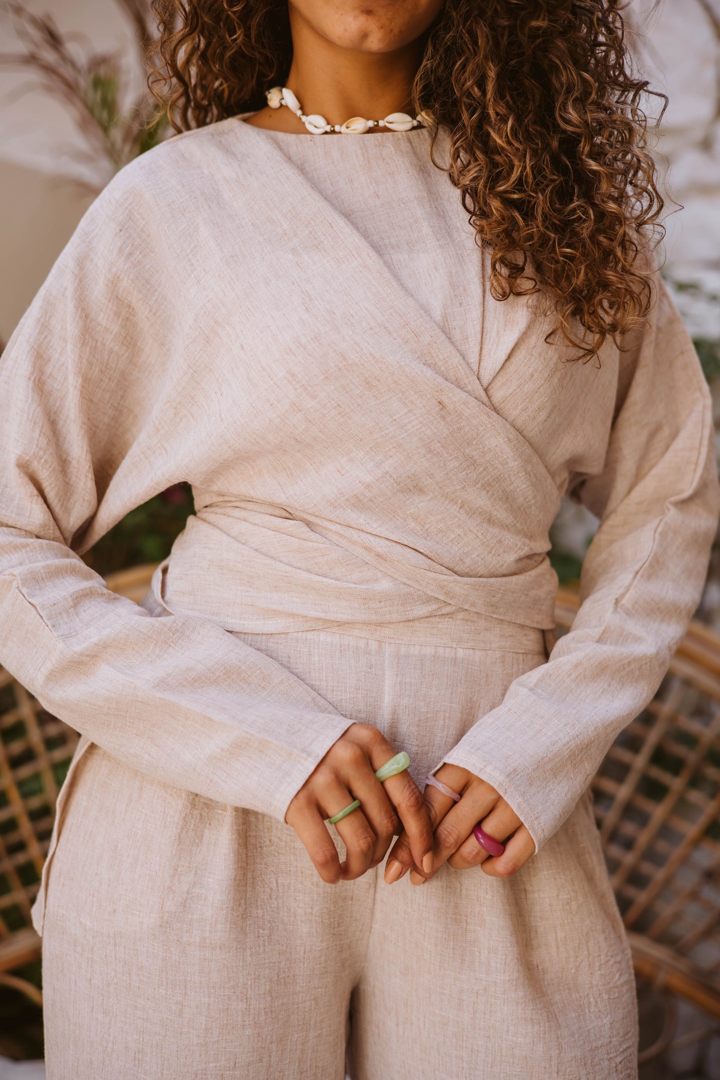 Linen wrap set in Beige