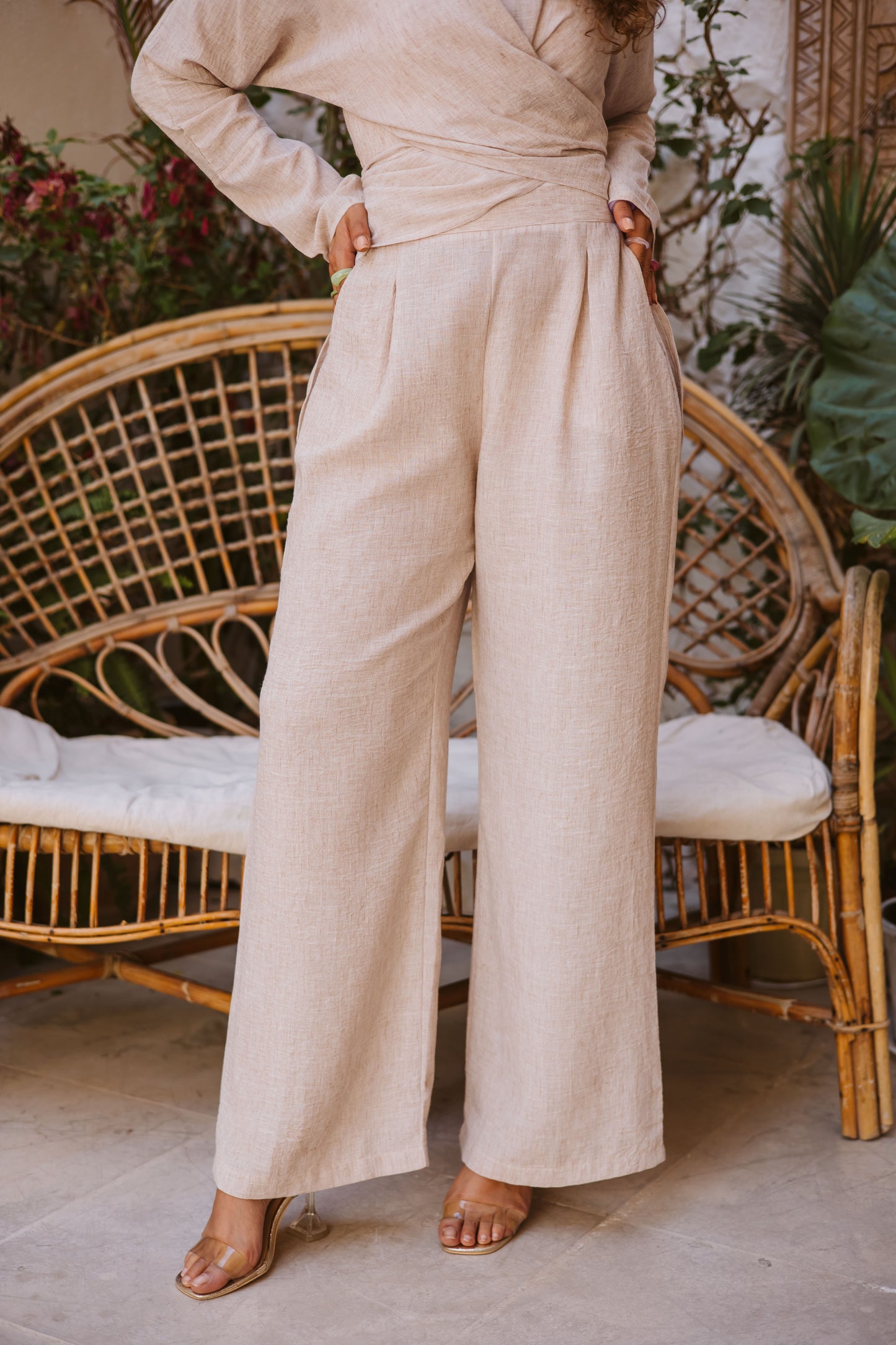Linen wrap set in Beige