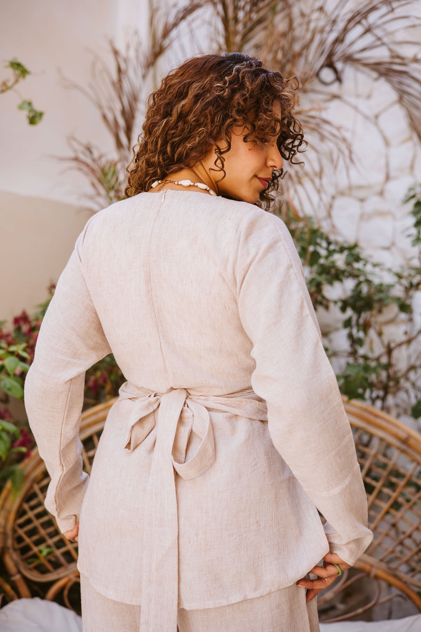 Linen wrap set in Beige