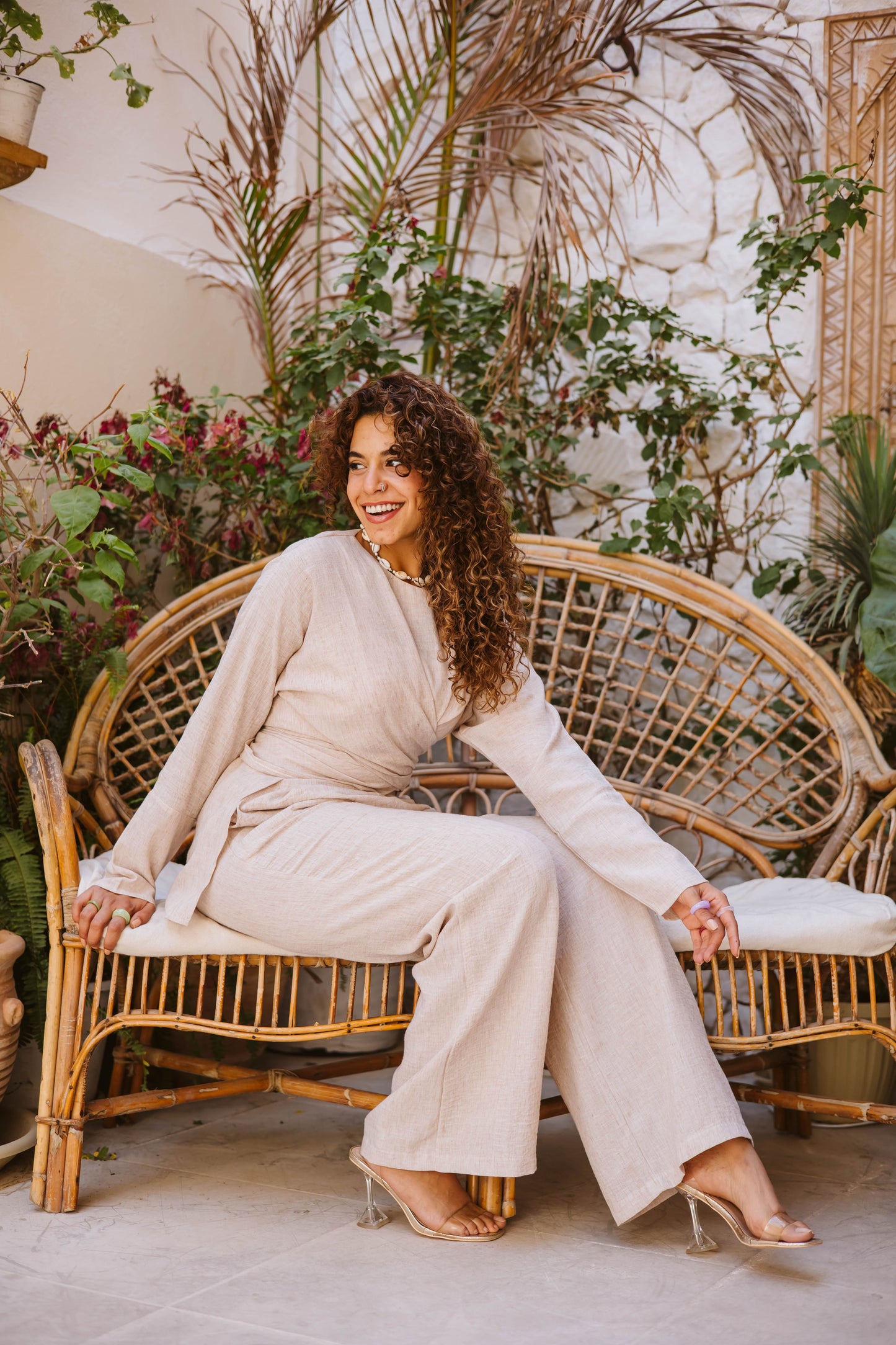 Linen wrap set in Beige