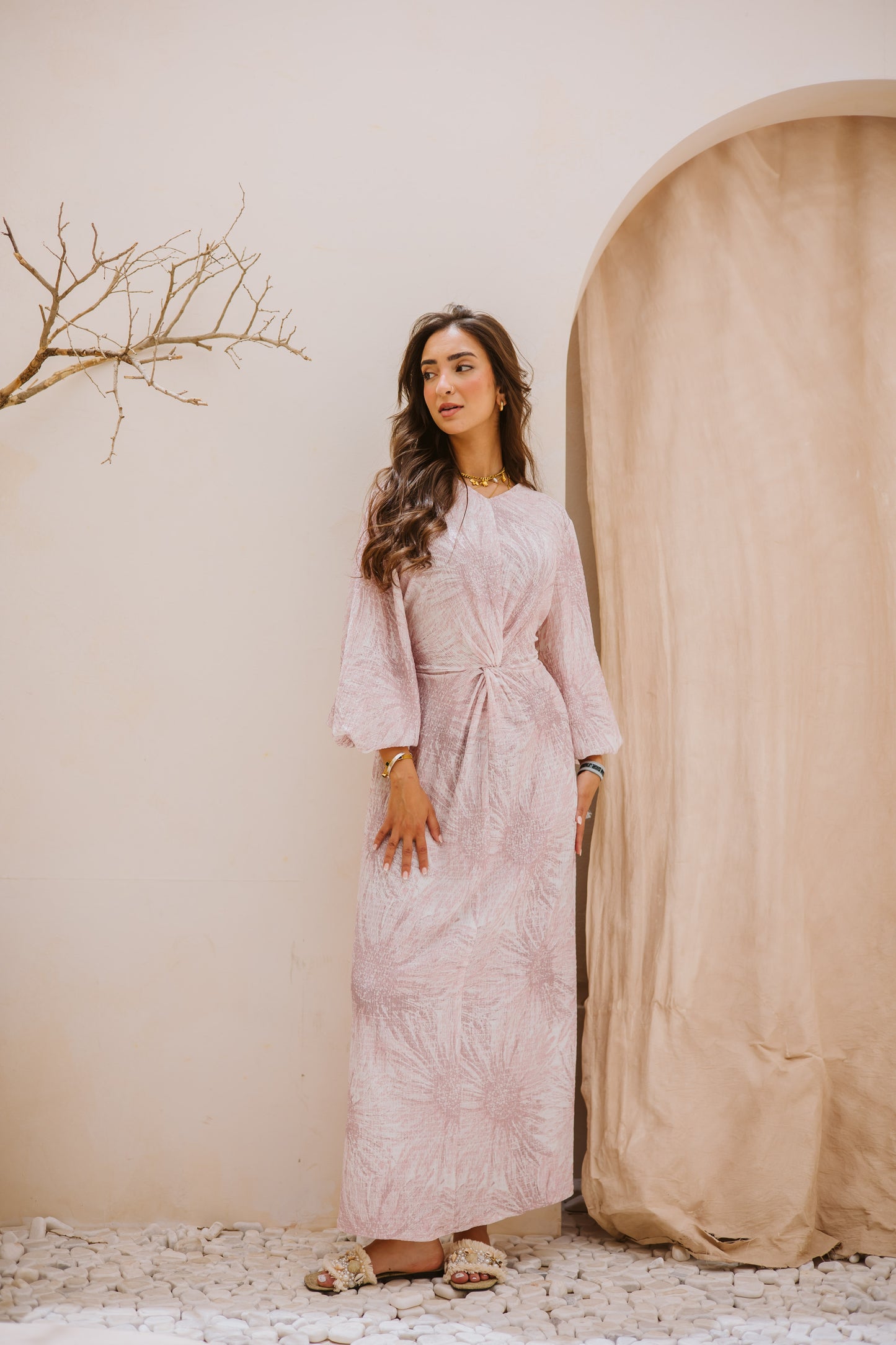 Floral knot dress in rose