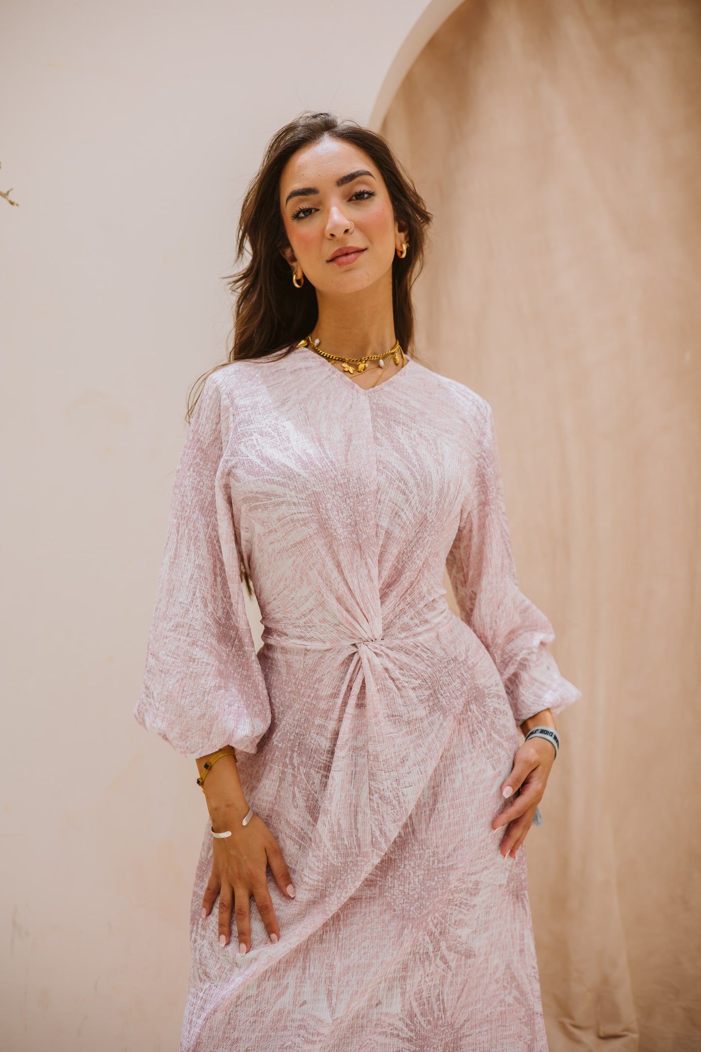Floral knot dress in rose