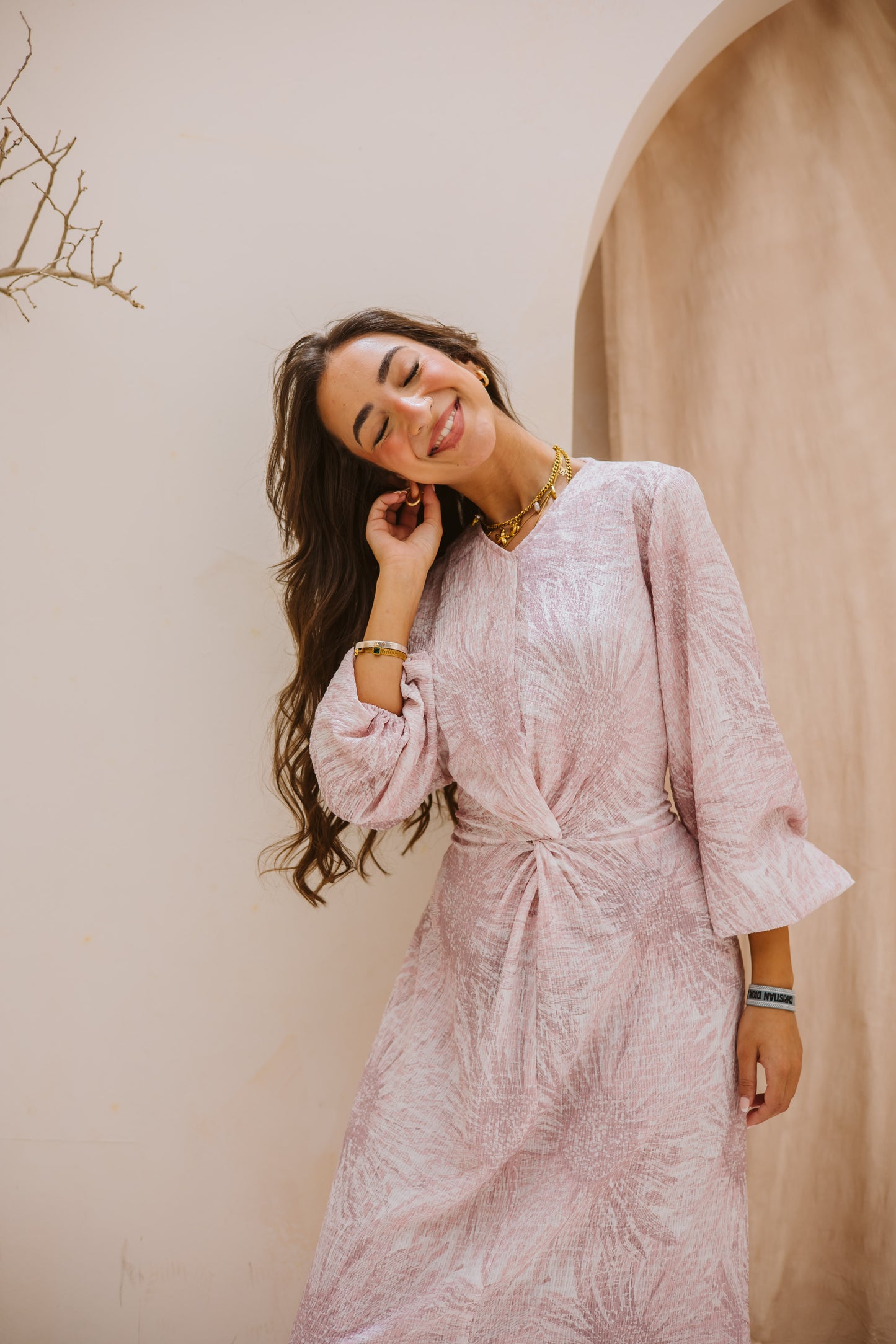 Floral knot dress in rose