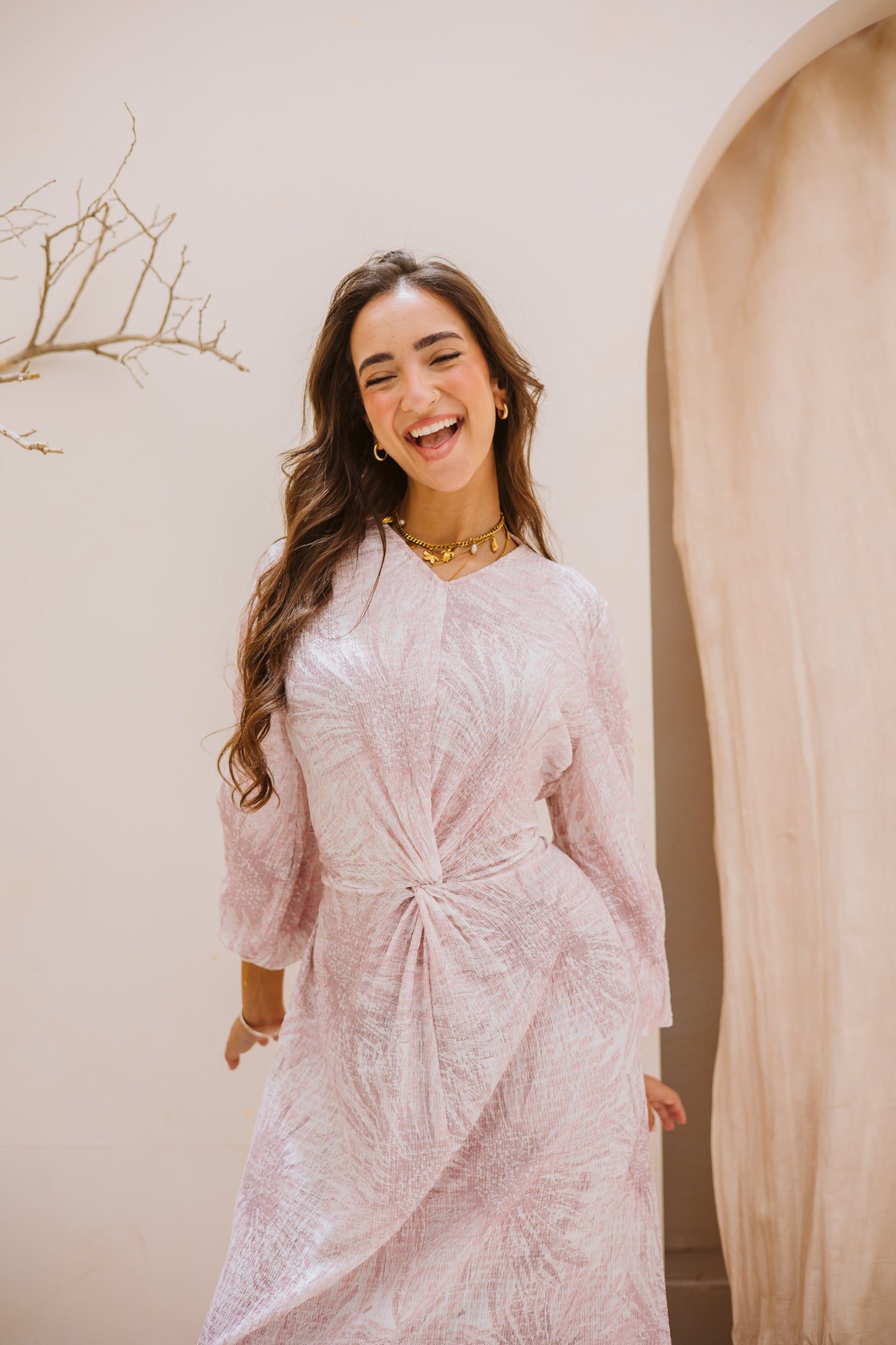 Floral knot dress in rose