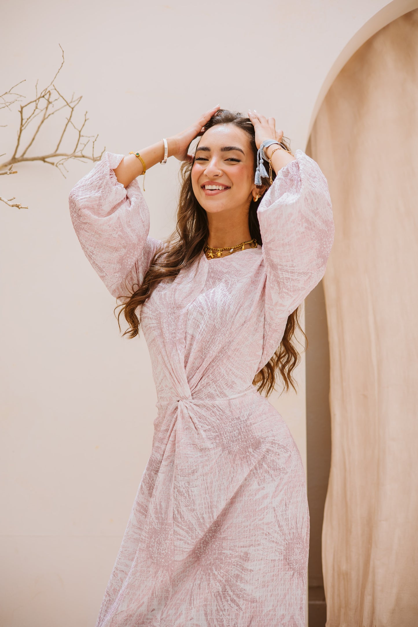 Floral knot dress in rose