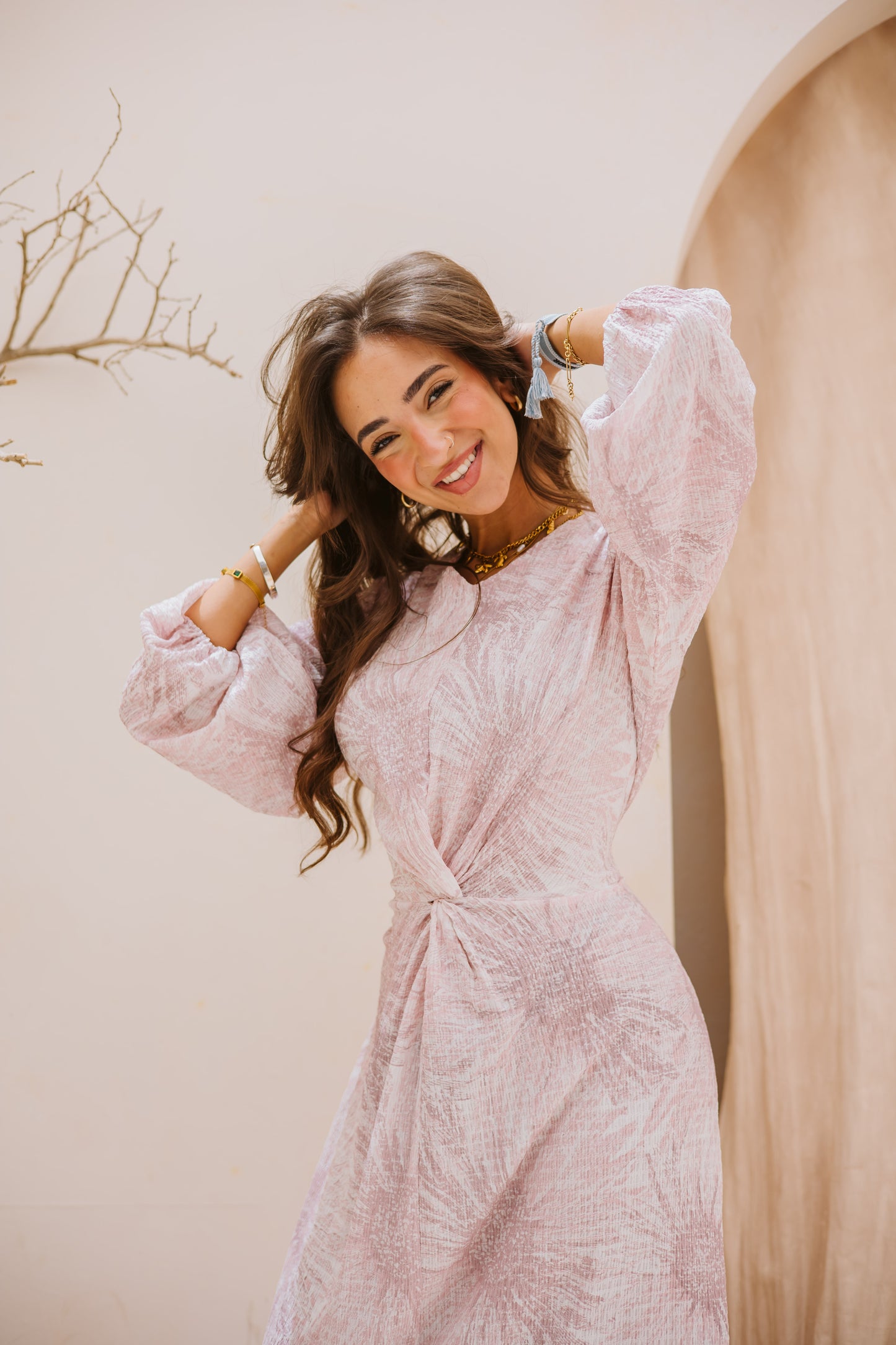 Floral knot dress in rose