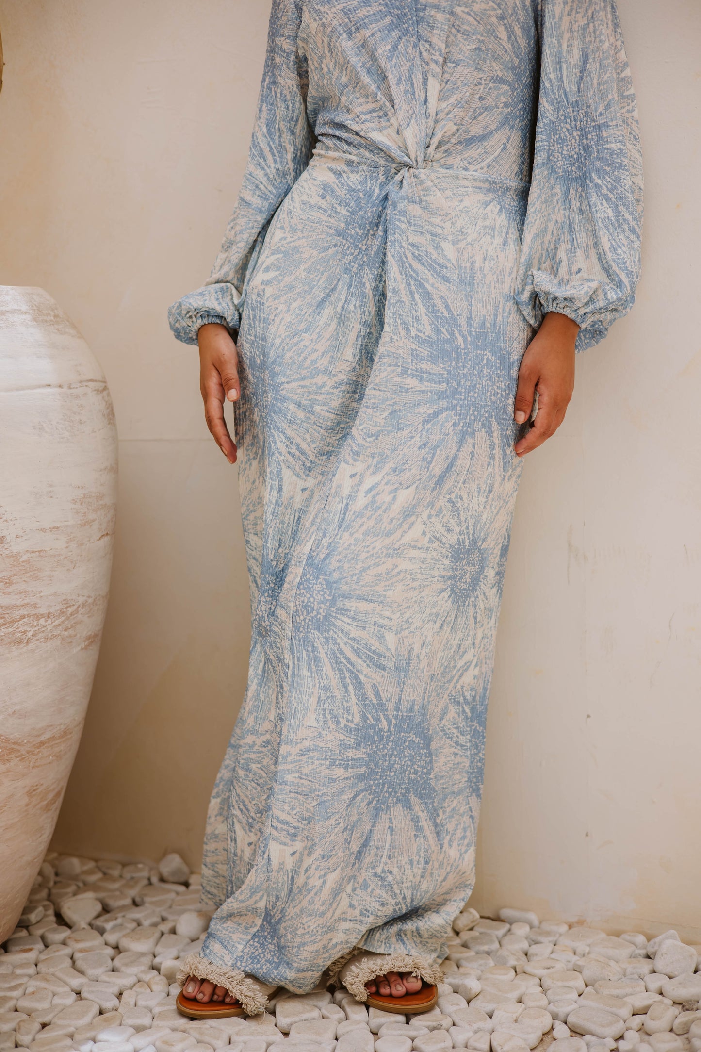 Floral knot dress in baby blue