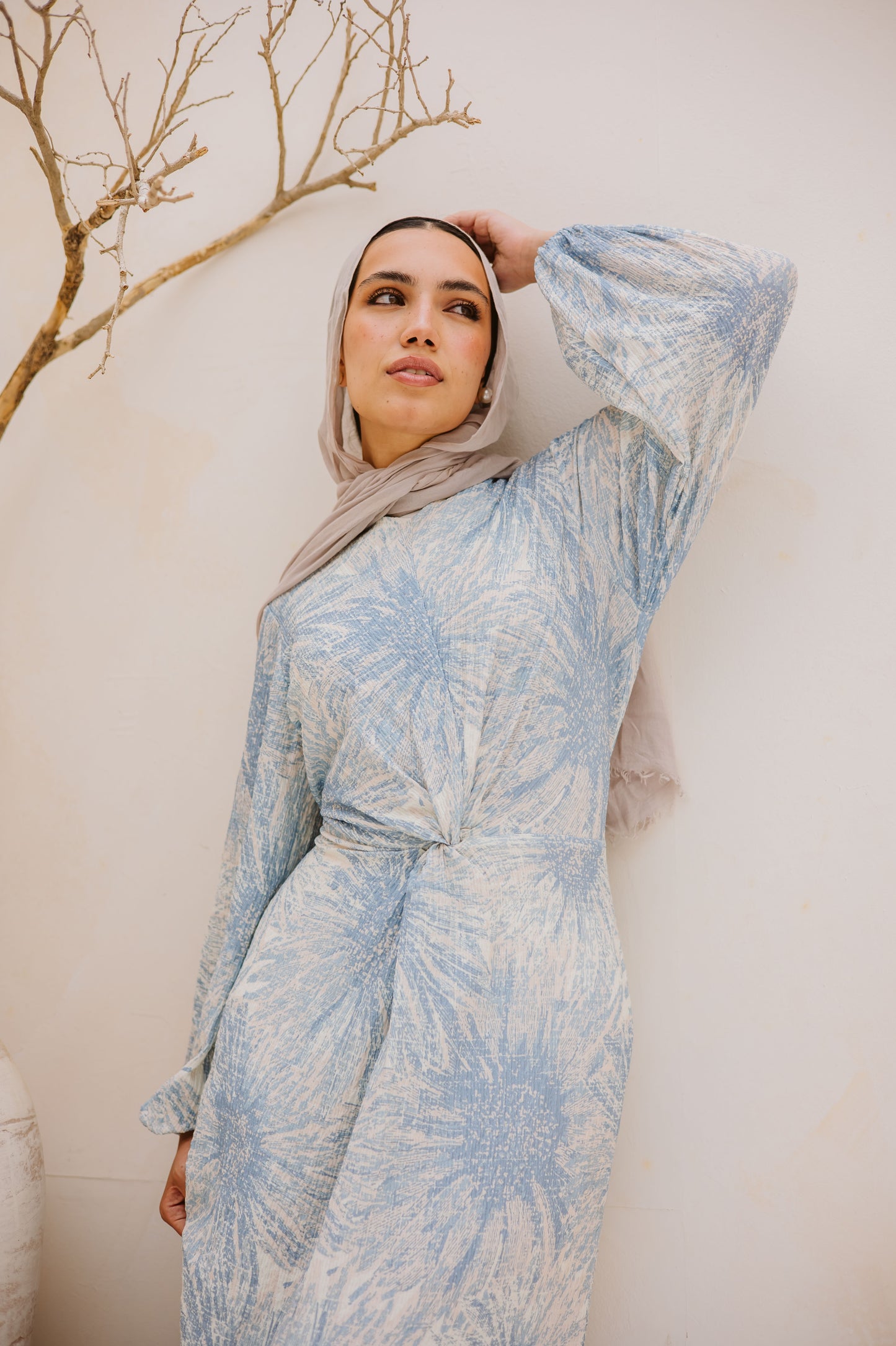Floral knot dress in baby blue
