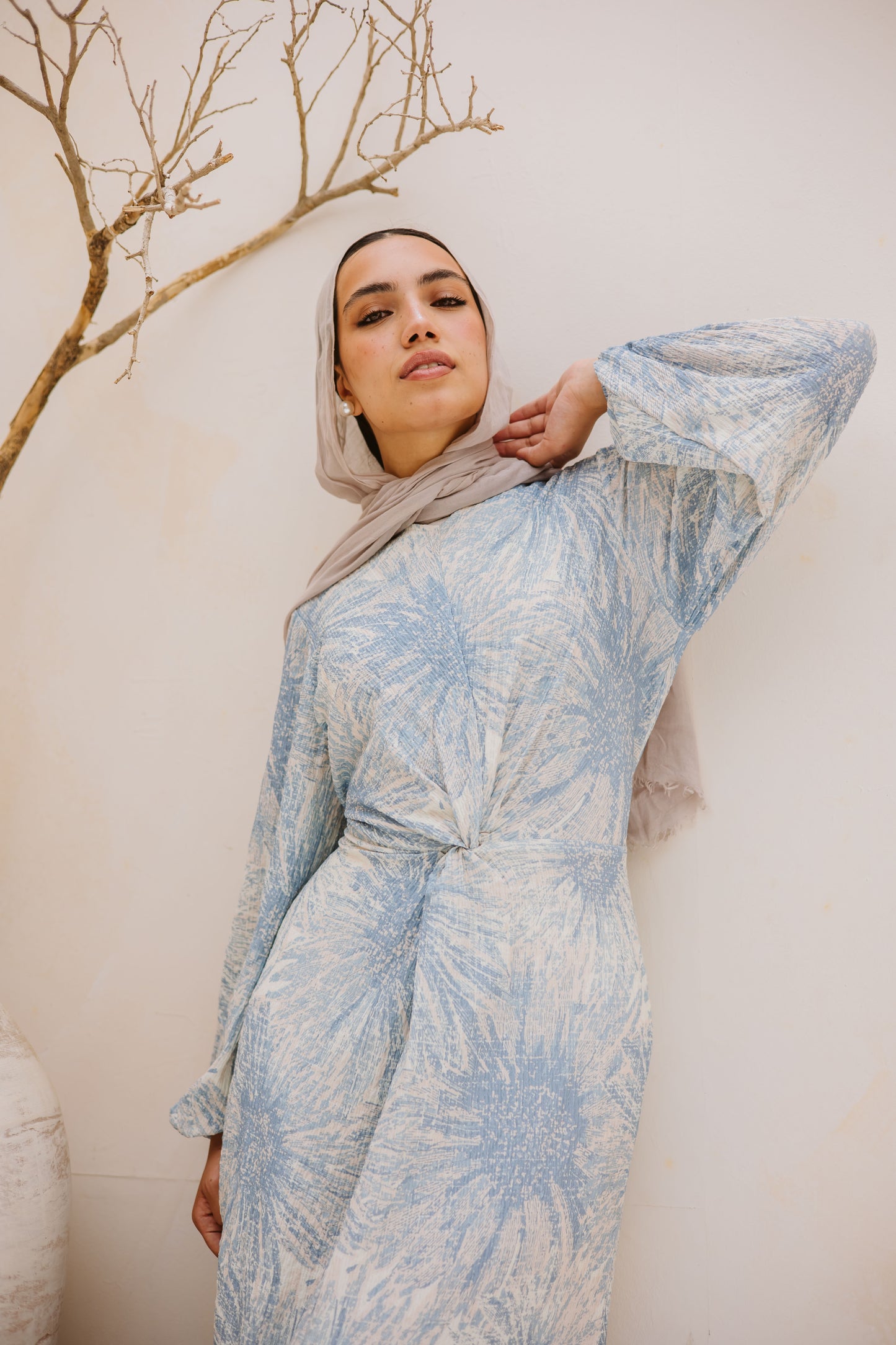 Floral knot dress in baby blue