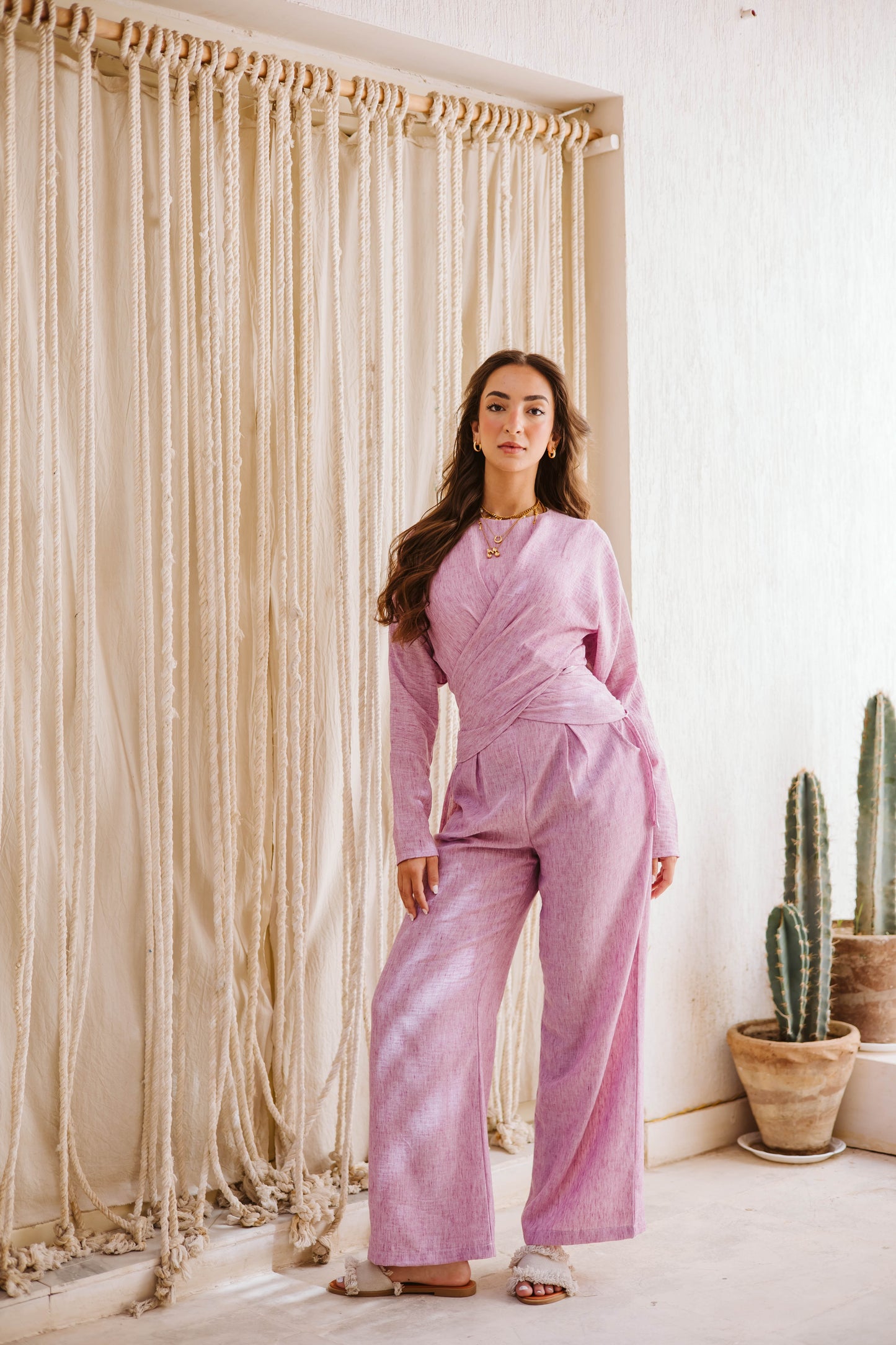 Linen wrap set in pink