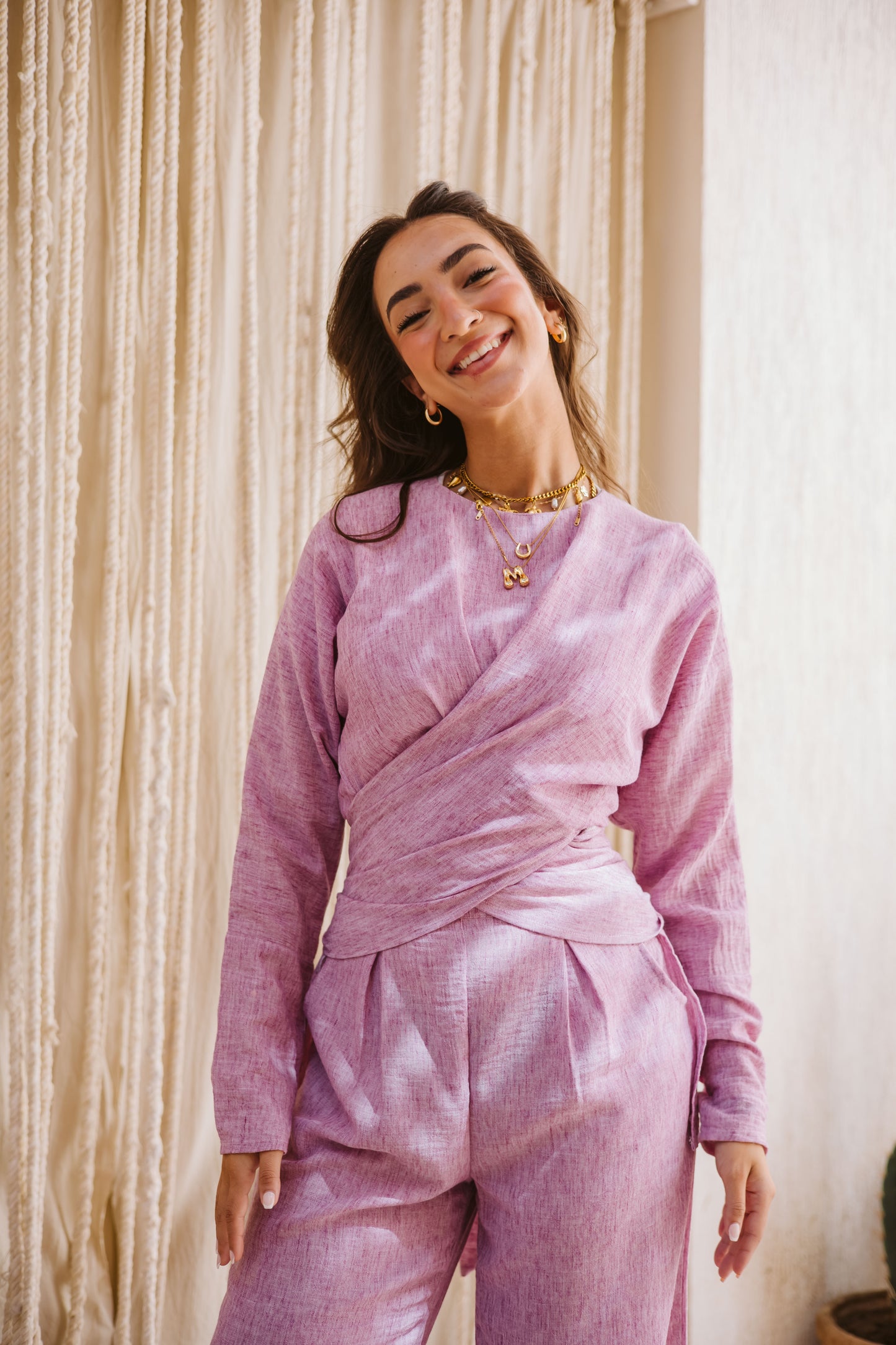 Linen wrap set in pink