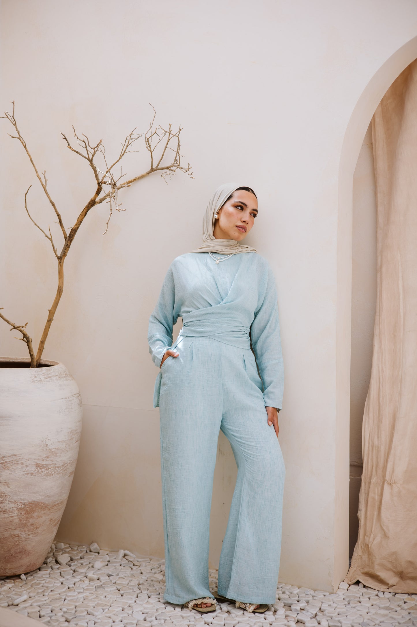 Linen wrap set in Aqua