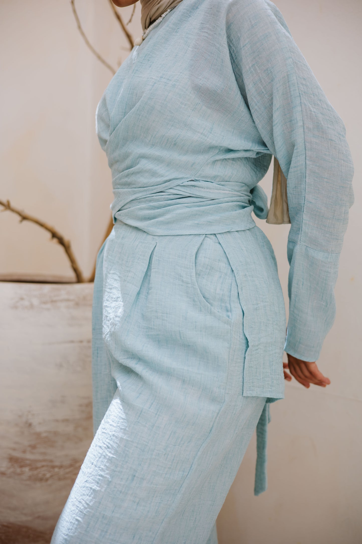 Linen wrap set in Aqua