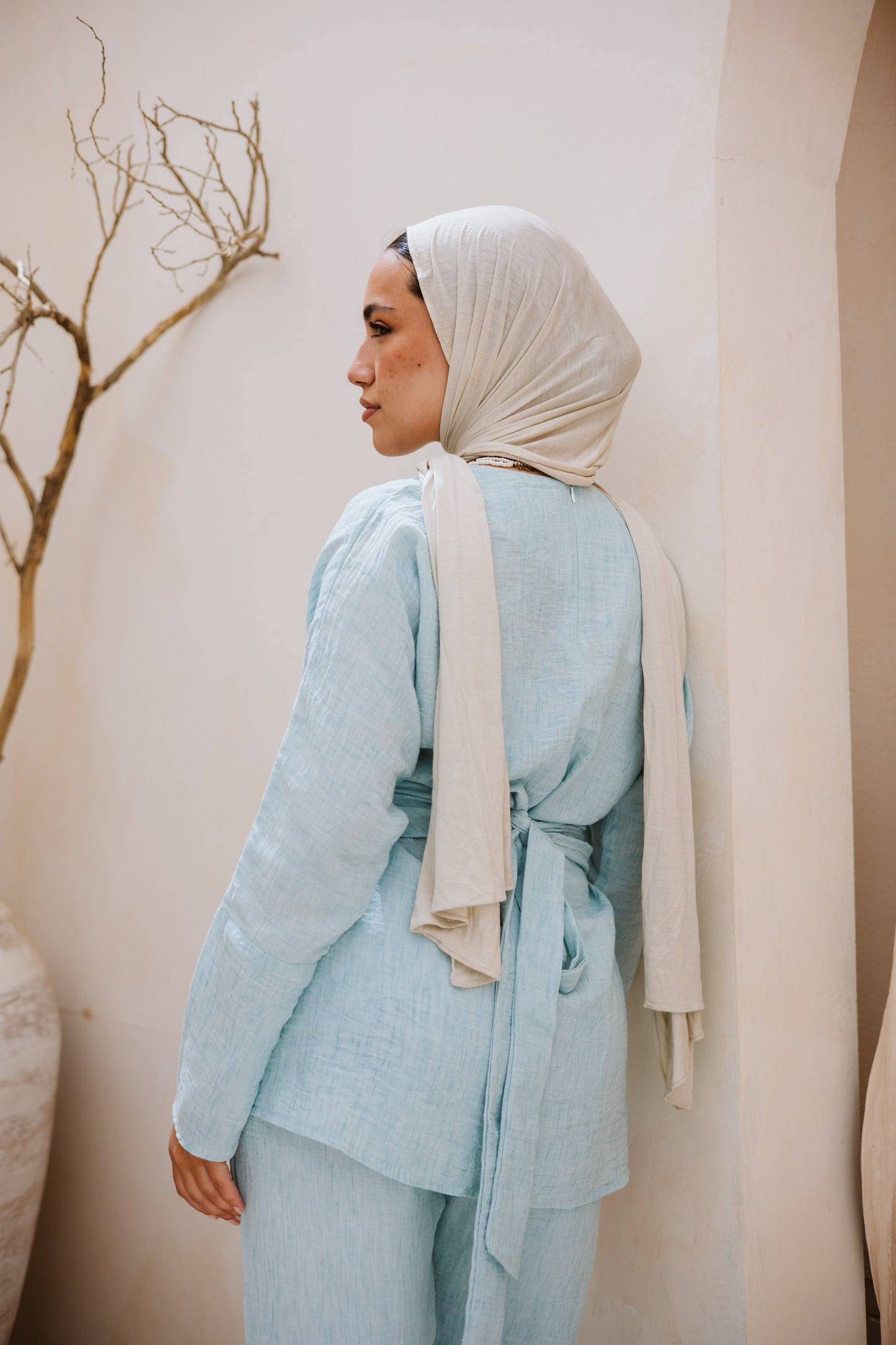 Linen wrap set in Aqua