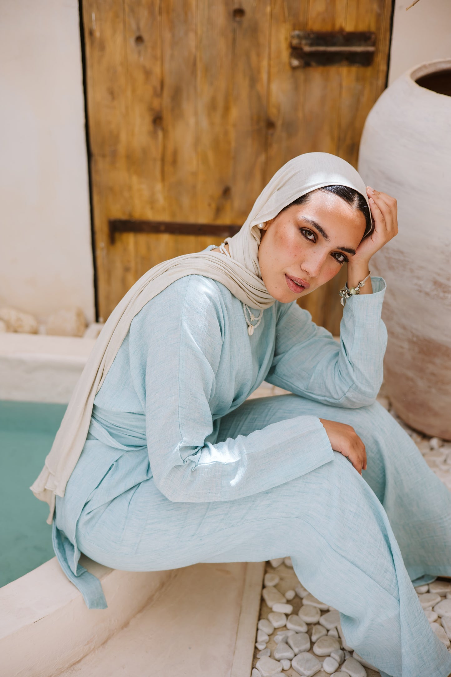 Linen wrap set in Aqua