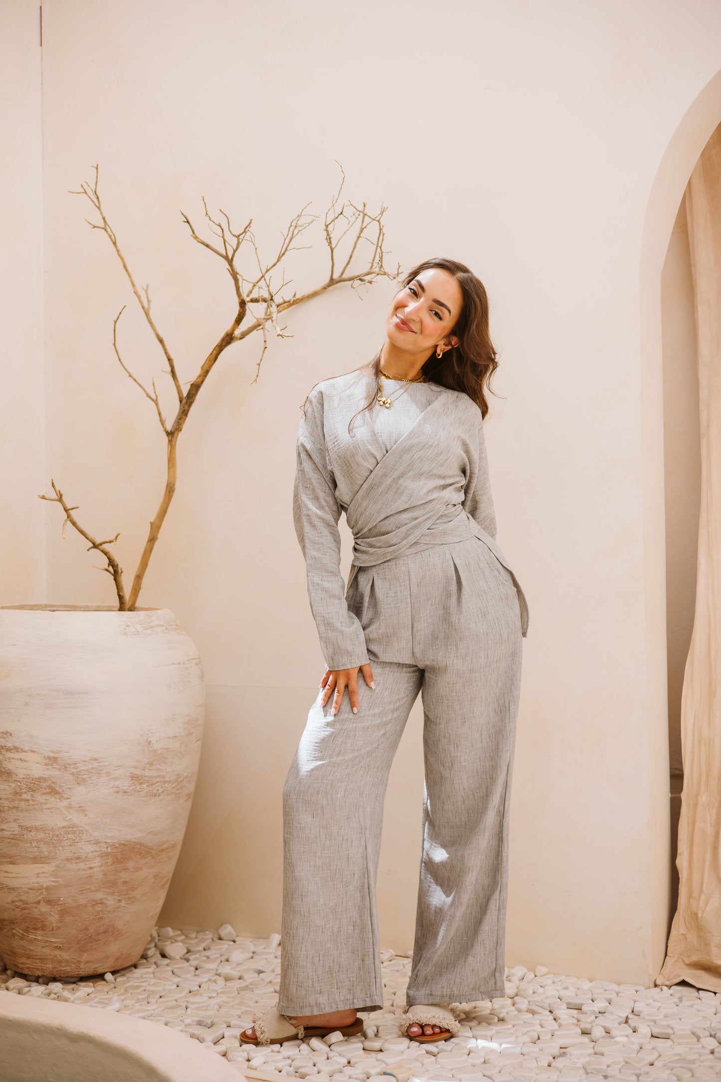 Linen wrap set in Grey